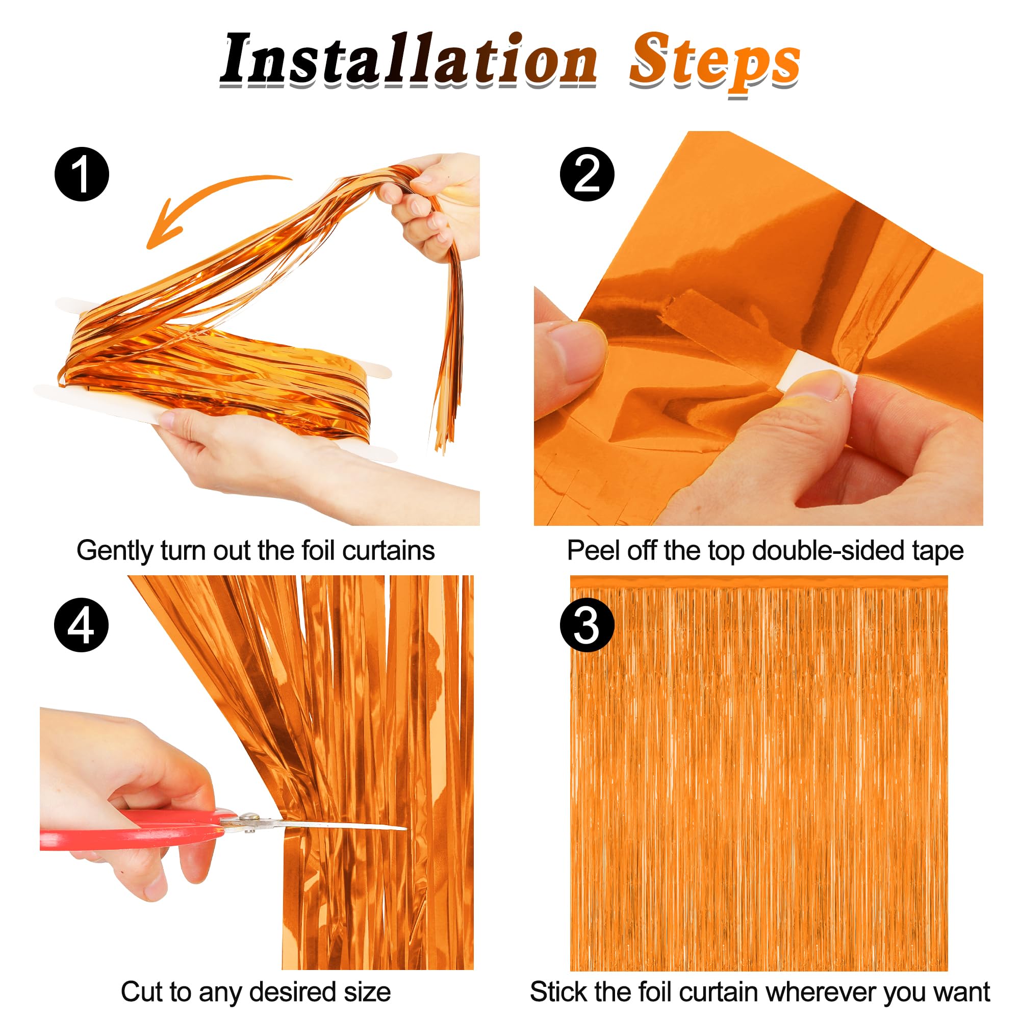 2 Pack Backdrop Curtains, 3.28 Ft X 7.05 Ft Orange Color Tinsel Backdrop, Metallic Party Streamer Fringe Curtains, Foil Curtains