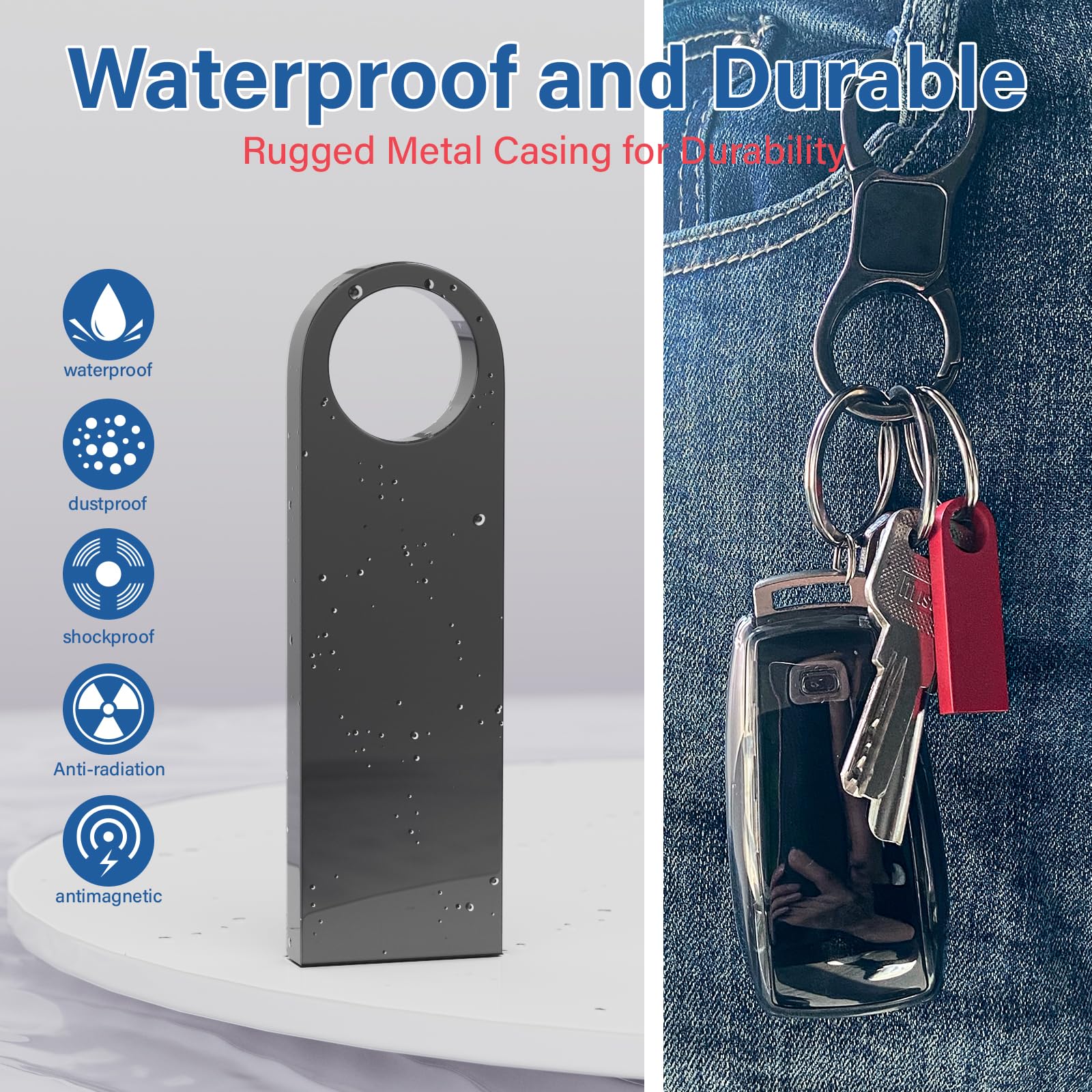 Wooolken 5 Pack 128Gb Usb Flash Drive With Keychains, Sleek Metal Usb 2.0 Thumb Drives Memory Stick For Pc Laptop Computer