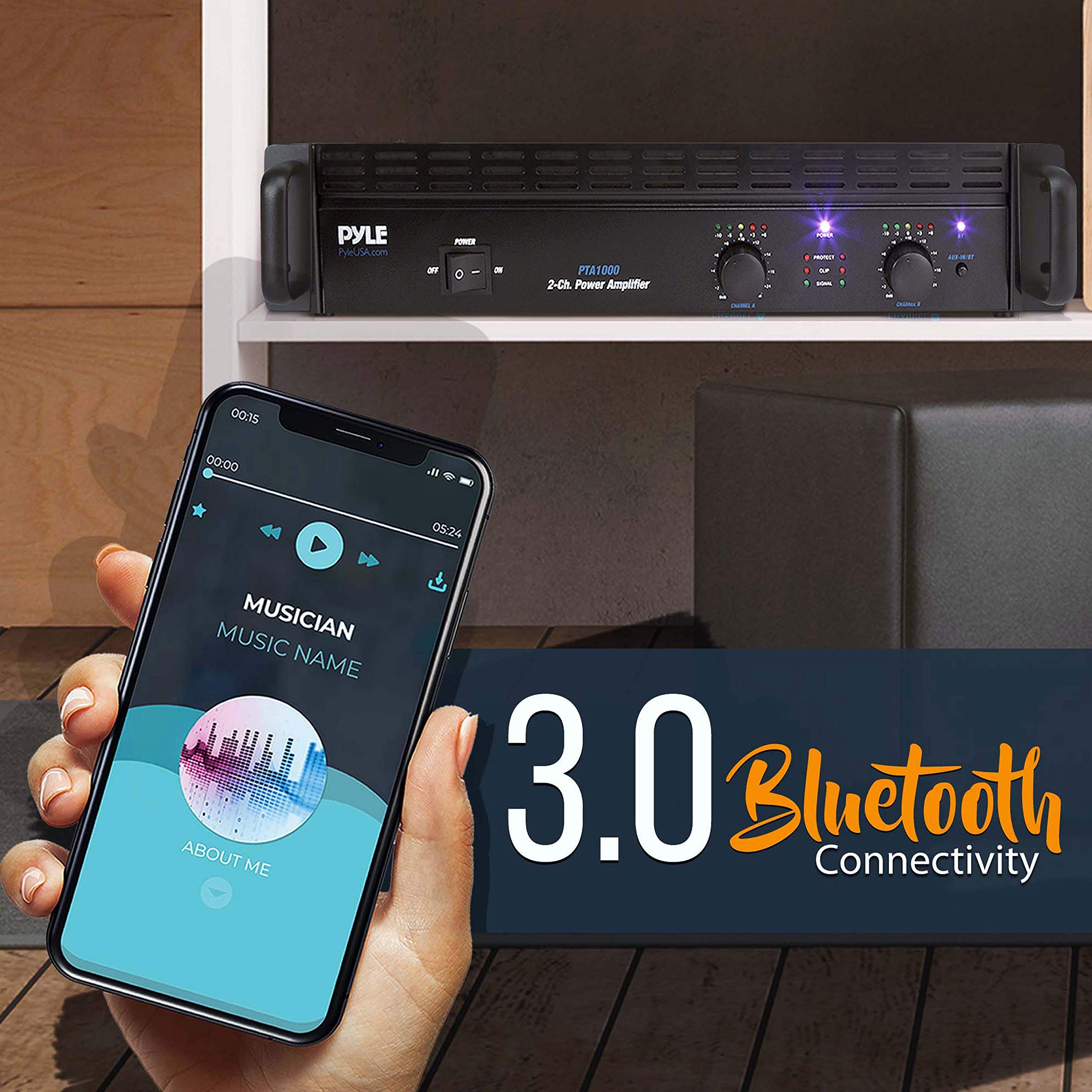 Professional Audio Bluetooth Power Amplifier   2 Channel Rack Mount Bridgeable, Led Indicators, Shockproof Binding Posts, Coolin