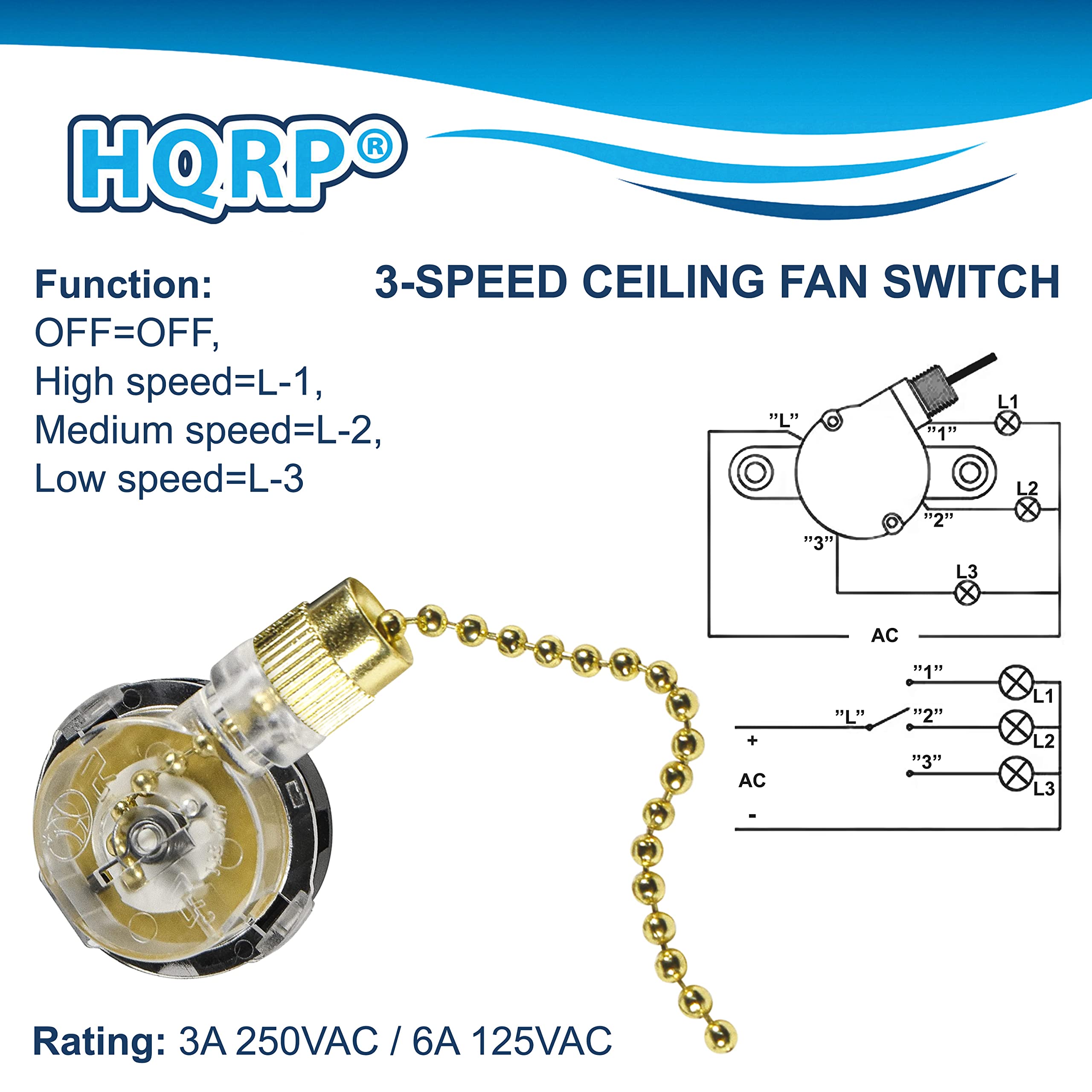 Hqrp Kit Ceiling Fan Capacitor Cbb61 4.5Uf+5Uf+6Uf 4 Wire And 3 Speed Fan Switch