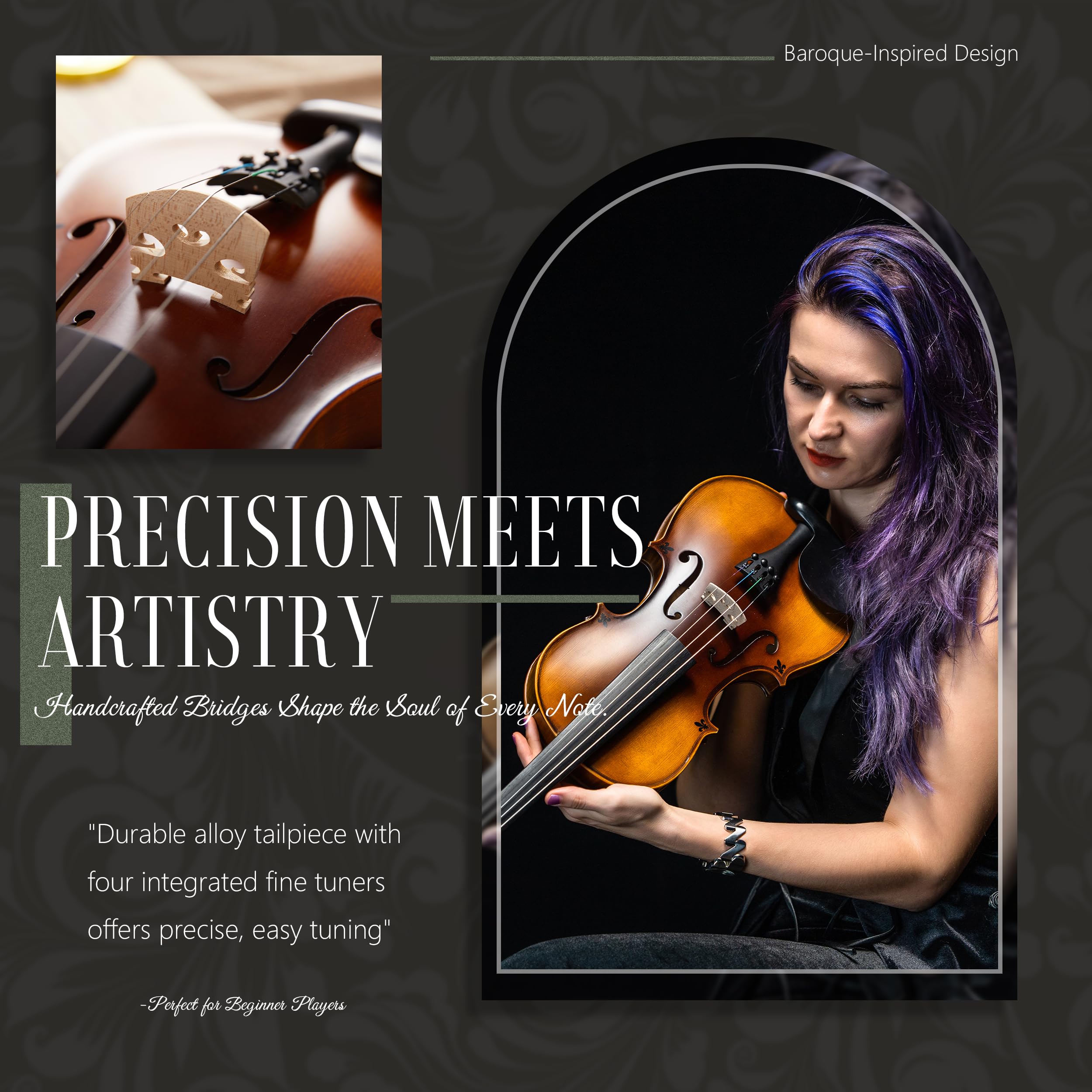 Aklot Handcrafted Flamed Maple Violin: Full Size Fiddle, Acoustic Advanced Violin Kit With Ebony Bow, Solid Wood Shoulder Rest,