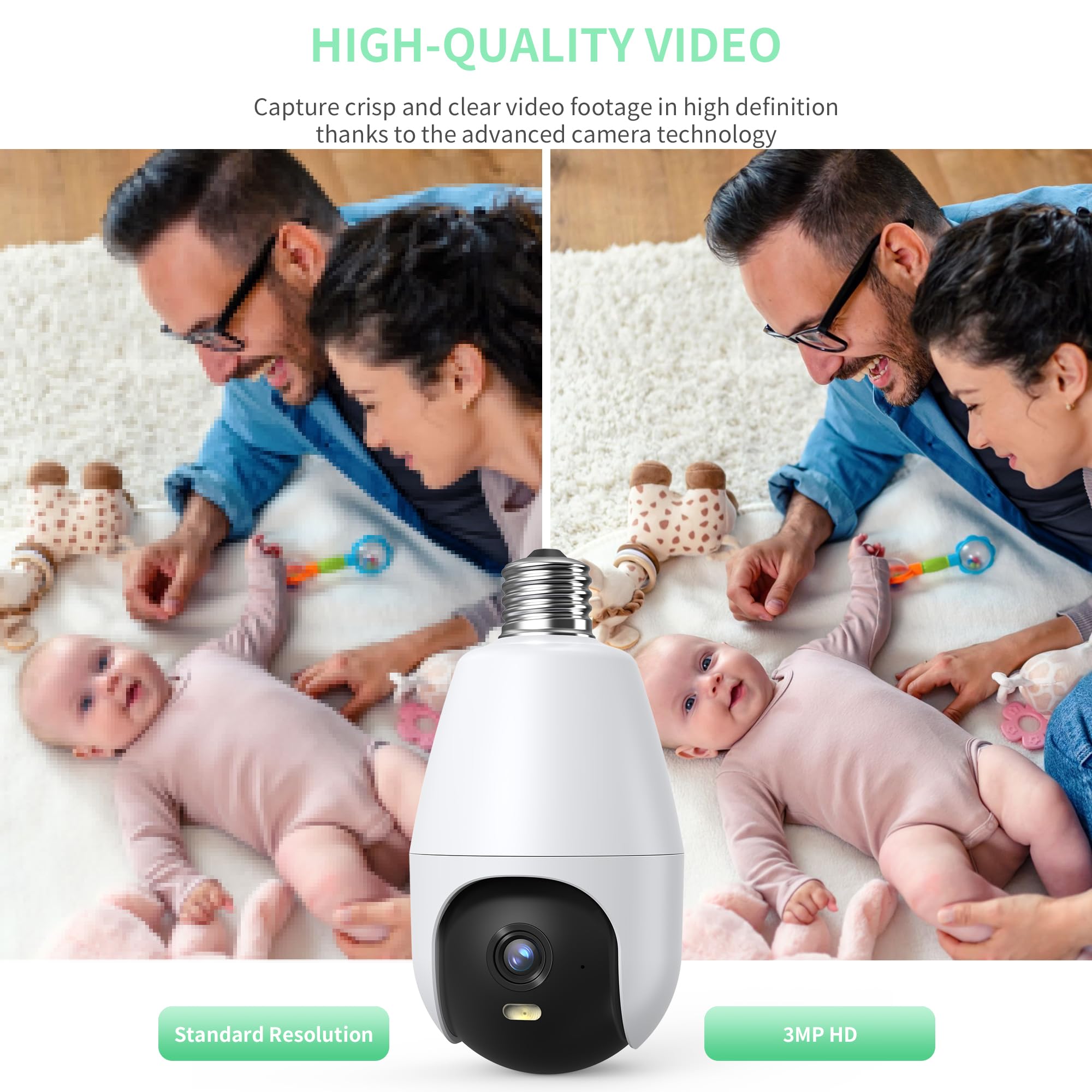 Edsace 2K Hd Wifi Light Socket Security Camera, 5G/2.4G Dual Band, Weatherproof, Auto Tracking, Full Color Outdoor Home Security