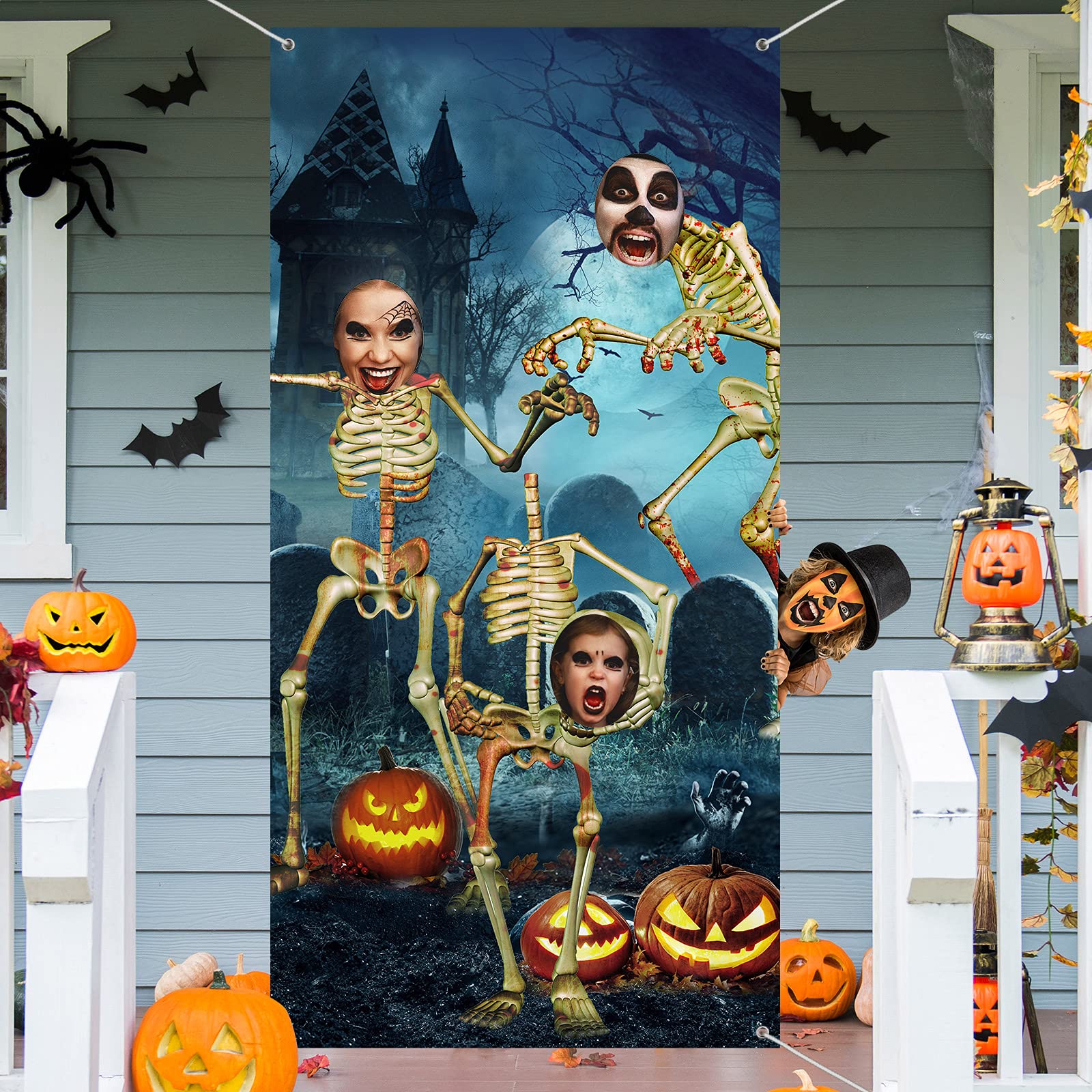 Skeleton Photo Prop Backdrop - Halloween Skull Photography Background, 70.9 X 35.4 Inches