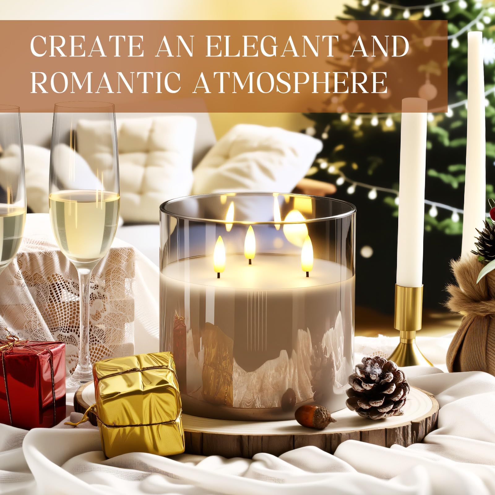 Retisee 1 Pcs 6 X 6 Extra Large Flameless Candles, 3 Wick Glass Large Candles With Remote Control And Timer Function, Real W