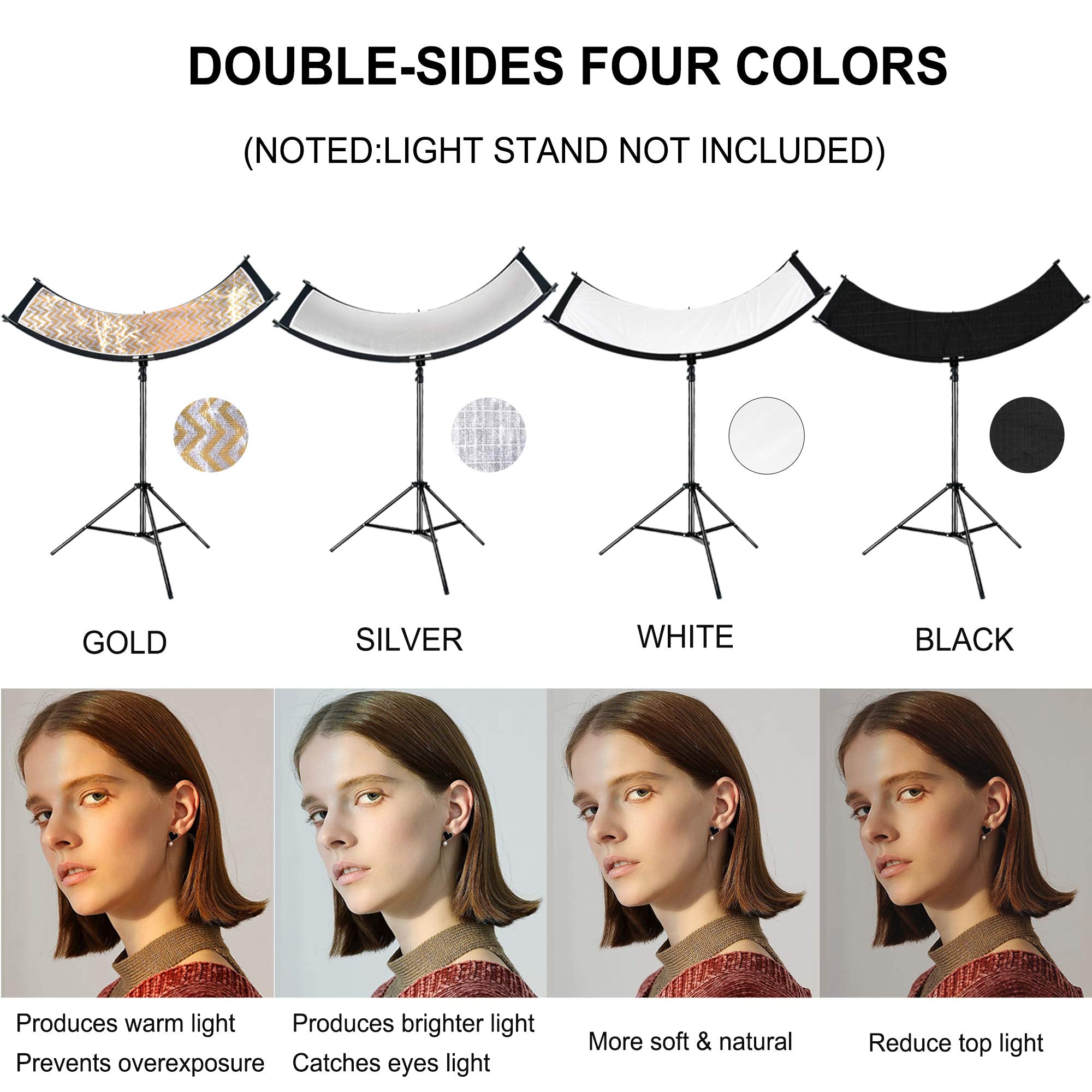 Fudesy Clamshell Light Reflector/Diffuser,67'X24' Curved Photography Lighting Reflector For Photo Video Studio Shooting With Black/Silver/White/Gold Reflectors,Carry Bag