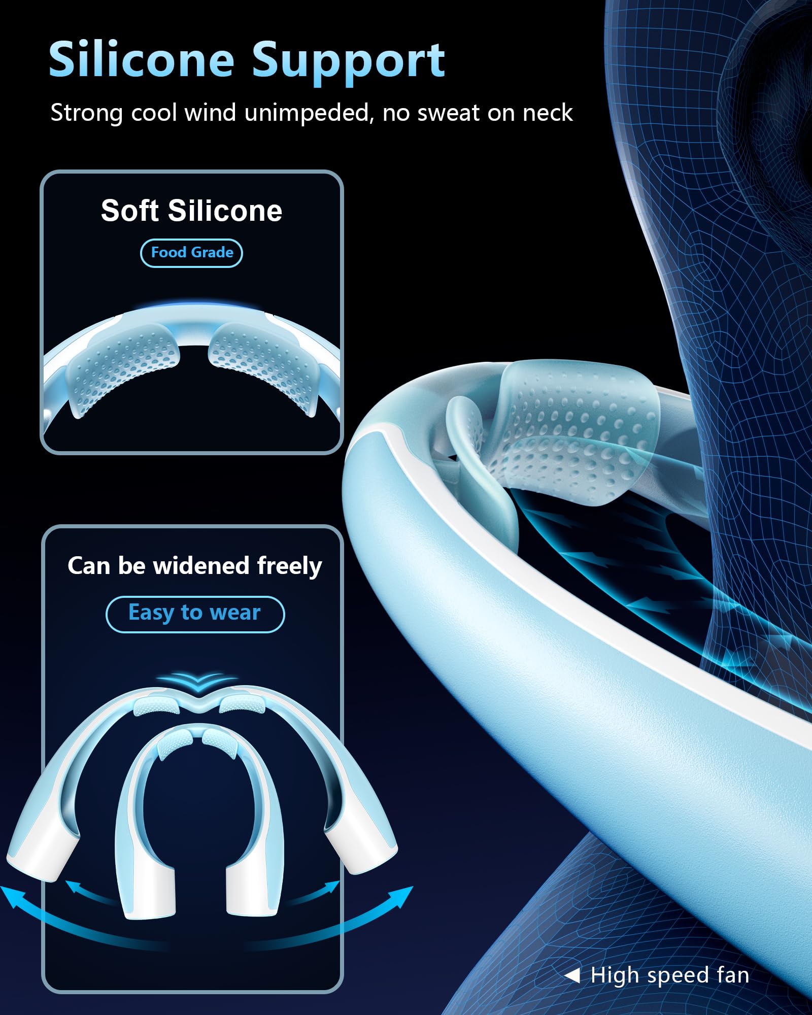 Rohent Neck Fan Portable For Cooling: Powerful High Speed Battery Operated Fan 4 Speeds Long Battery Life   Lightweight Usb Rech