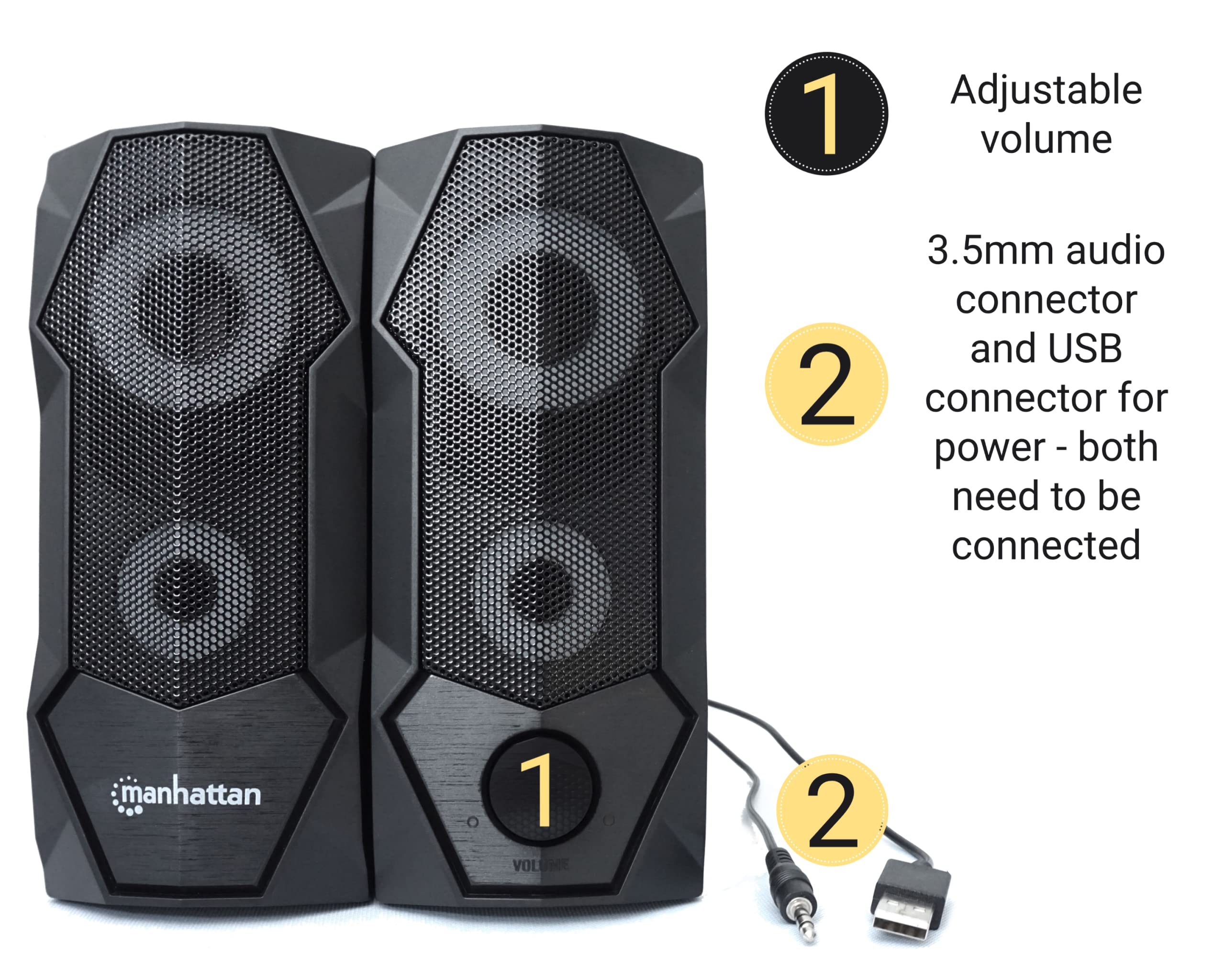 Manhattan Usb Powered Rbg Gaming Speakers - With Stereo Sound, Long 6Ft Cord, Colorful Lights, Volume Control & 3.5 Mm Audio Plu