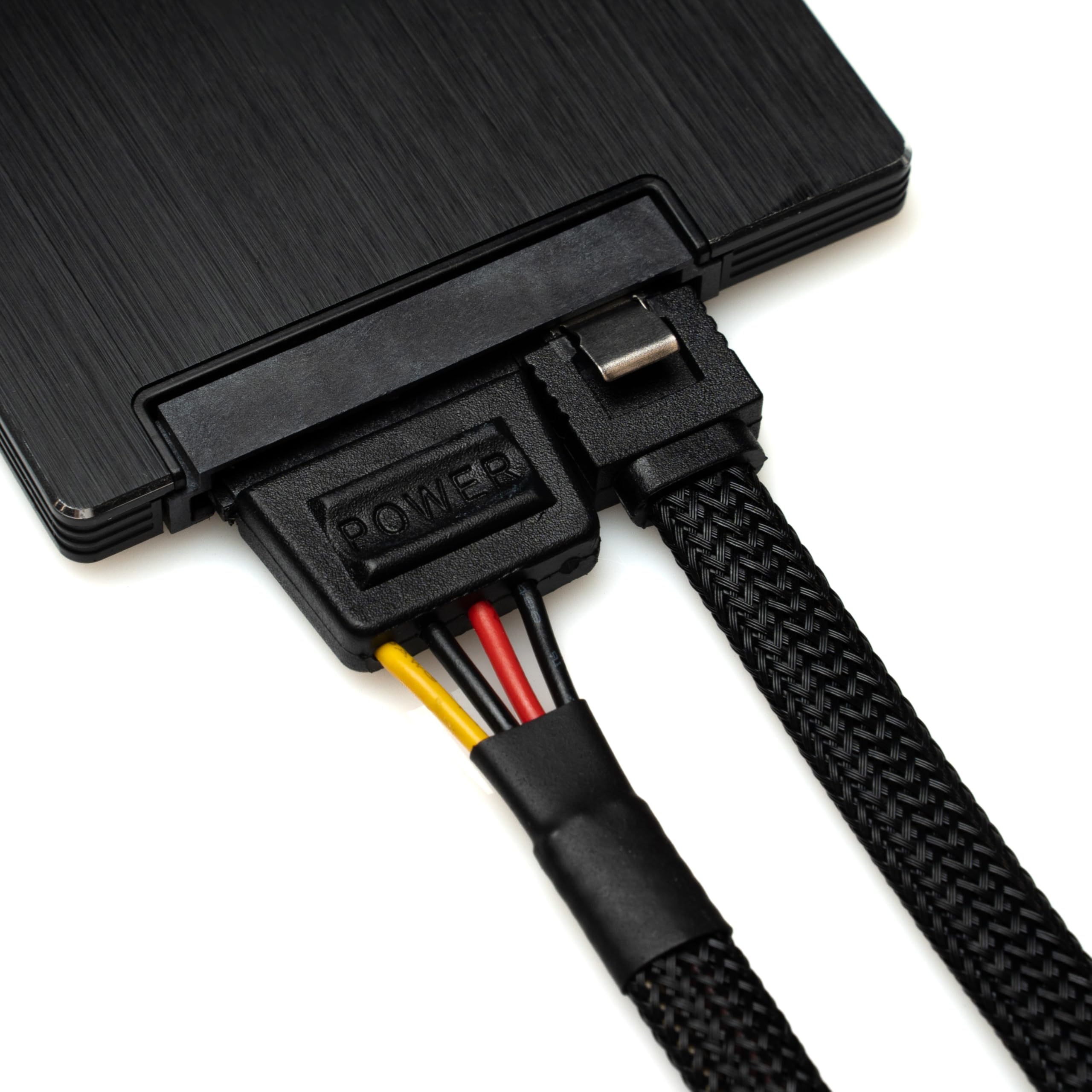 CRJ Electronics 4-Pin Molex to Dual 15-Pin SATA Power Adapter Cable Model 4025 12-inch Black Sleeved