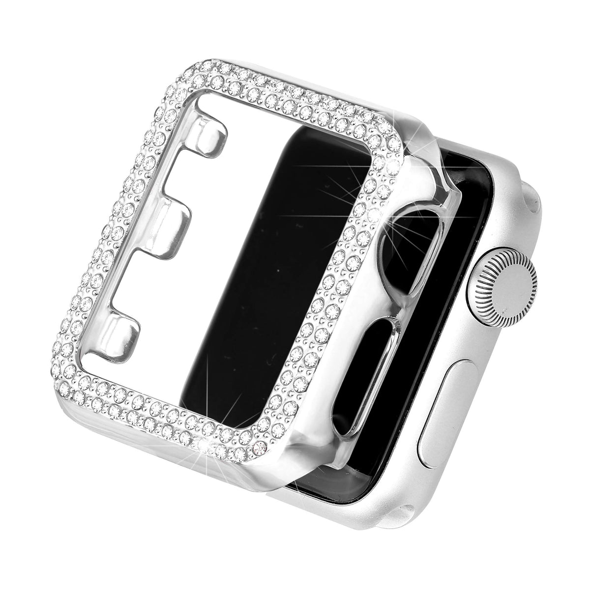 Secbolt Bling Case Compatible With Apple Watch 42Mm, Full Cover Bumper Screen Protector For Iwatch Series 3 2 1 (Silver 42Mm)
