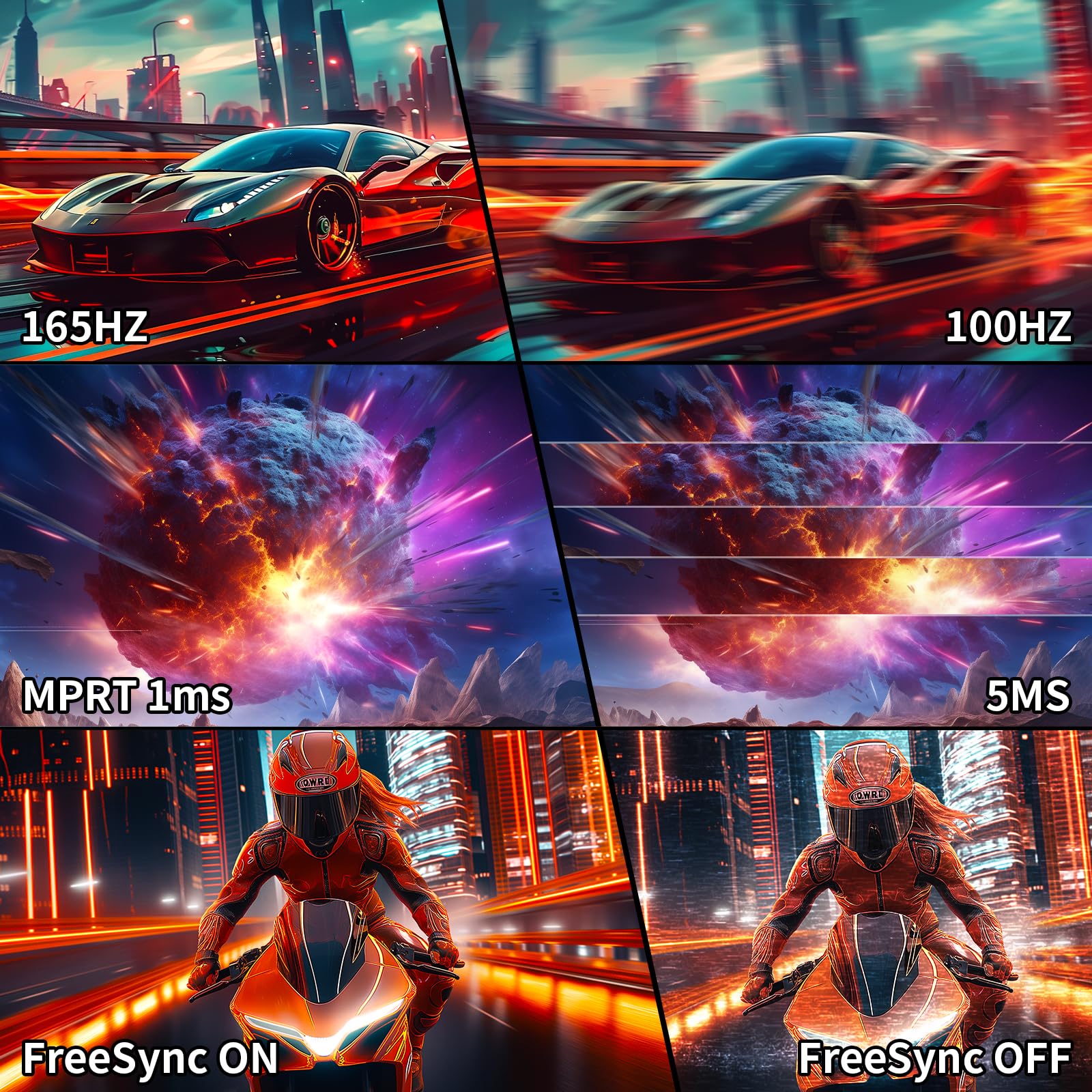 Sansui 32 Inch Curved Gaming Monitor Wqhd 2560 X 1440 165Hz Curved 1500R  1Ms(Od), Hdr, 300Nits, Srgb 125%, Dci P3 95%, Freesync