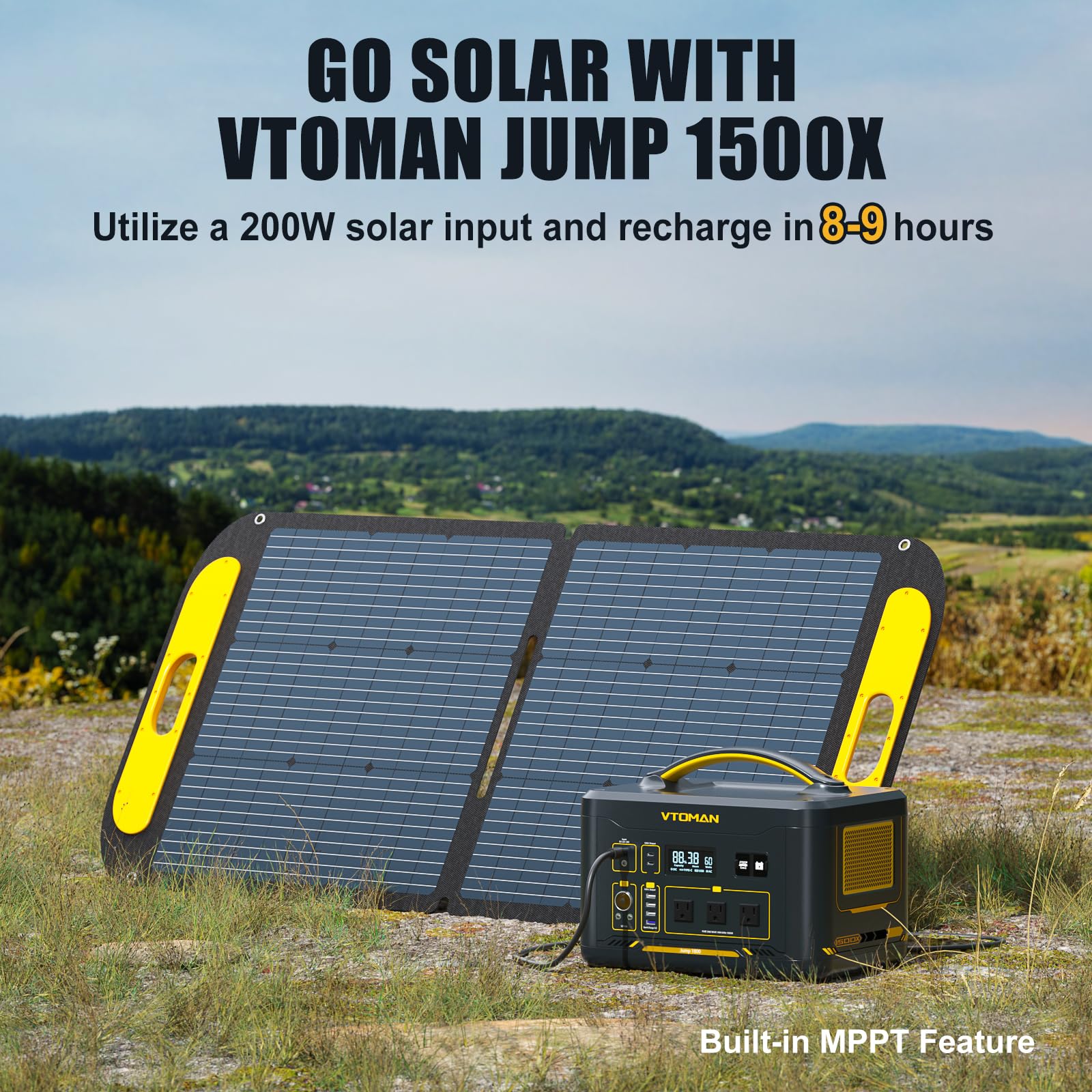 Vtoman 1500W Solar Generator With 110W Panels Included, 828Wh Portable Power Station & 110W Portable Solar Panel, Lifepo4 Batter