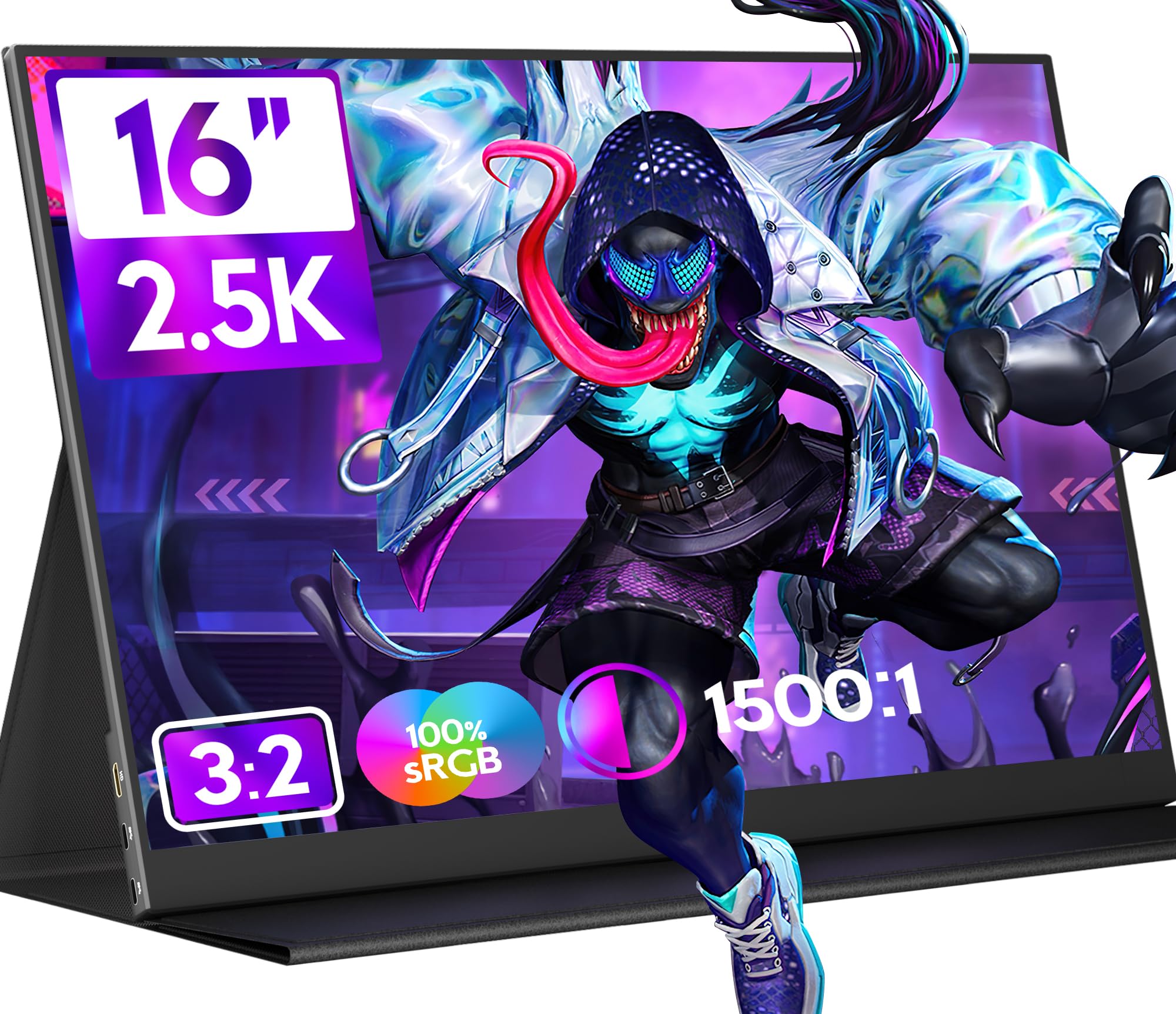 HONGO 16 2.5K Portable Gaming Monitor for Laptop, 60Hz 2520  1680P IPS Screen with HDR, 1500:1 FreeSync, Ultra Slim & Eye Care