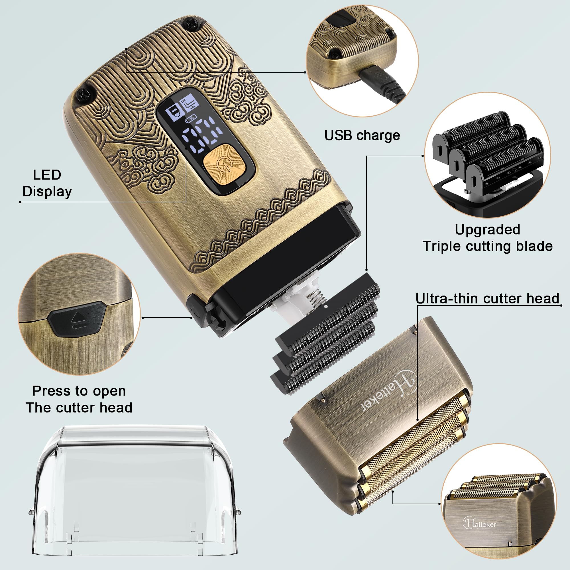 Hatteker Professional Hair Clipper Electric Razor Foil Shavers For Men Body Nose Ear Hair Grooming Kit With Triple Blades Cordle