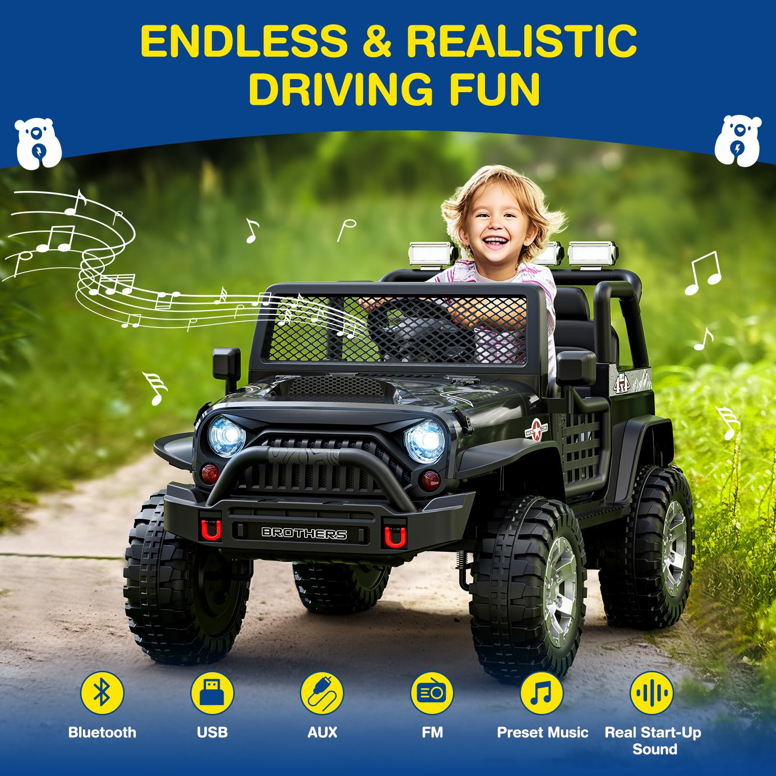 Ligiant L8 Ride On Car, 12V Kids Electric Car W/Remote Control, 2 Seater, Spring Suspension, Bluetooth Speaker, Multi Music Mode
