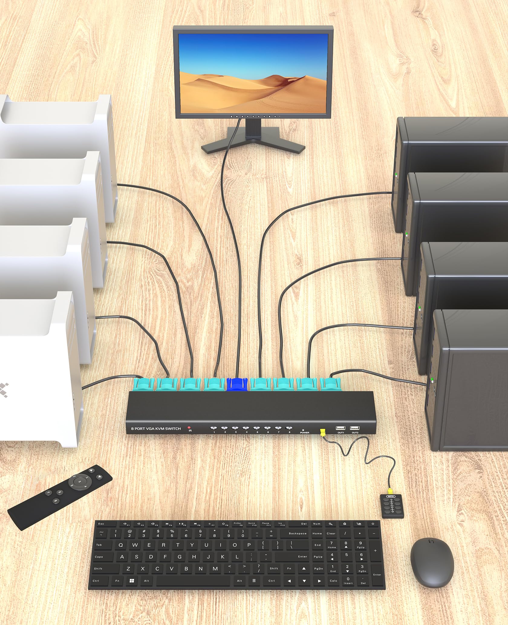 Vga Kvm Switch 8 Ports   Kvm Switch With Remote,Usb Switcher 8 Computers Share 1 Monitor 4 Usb 2.0 Hubs,Keyboard Mouse Printer,8