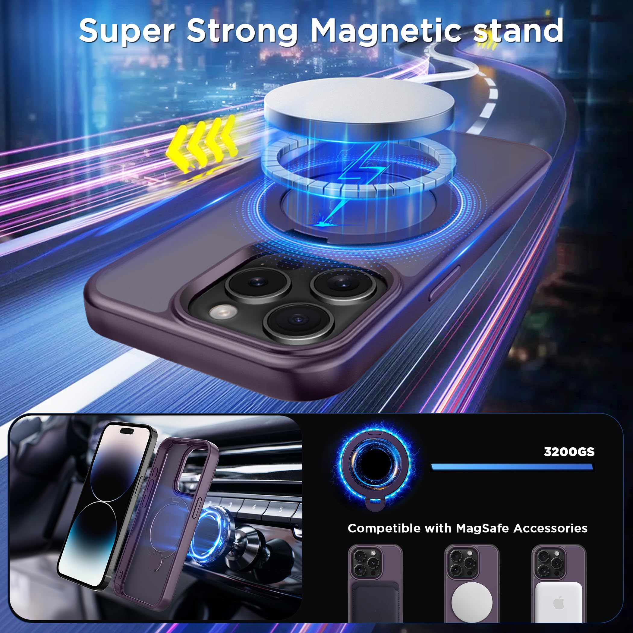 Cacoe Magnetic Case For Iphone 14 Pro Max 6.7 Inch With 360 Rotatable Ring Stand, Compatible With Magsafe Car Phone Mount, Cases