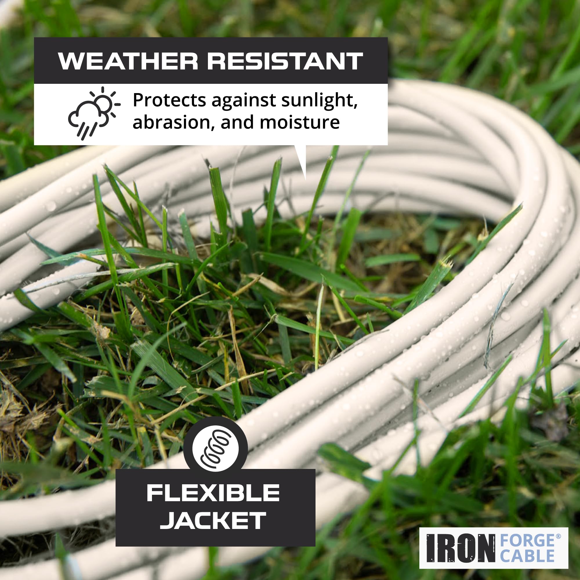 Iron Forge Cable 10 Ft Beige Outdoor Extension Cord With 3 Outlets   16/3 Sjtw 10Ft Extension Cord 3 Prong, 13 Amp All Weather H