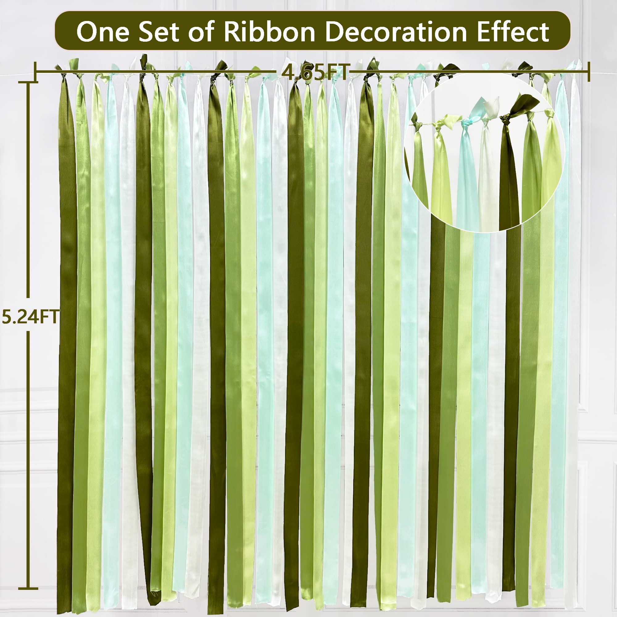Sage Green Party Decorations Ombre Sage Green With Aqua Streamer Backdrop 197 Ft  1.97'' Wide Satin Ribbon Dusty Green Fringe Ha