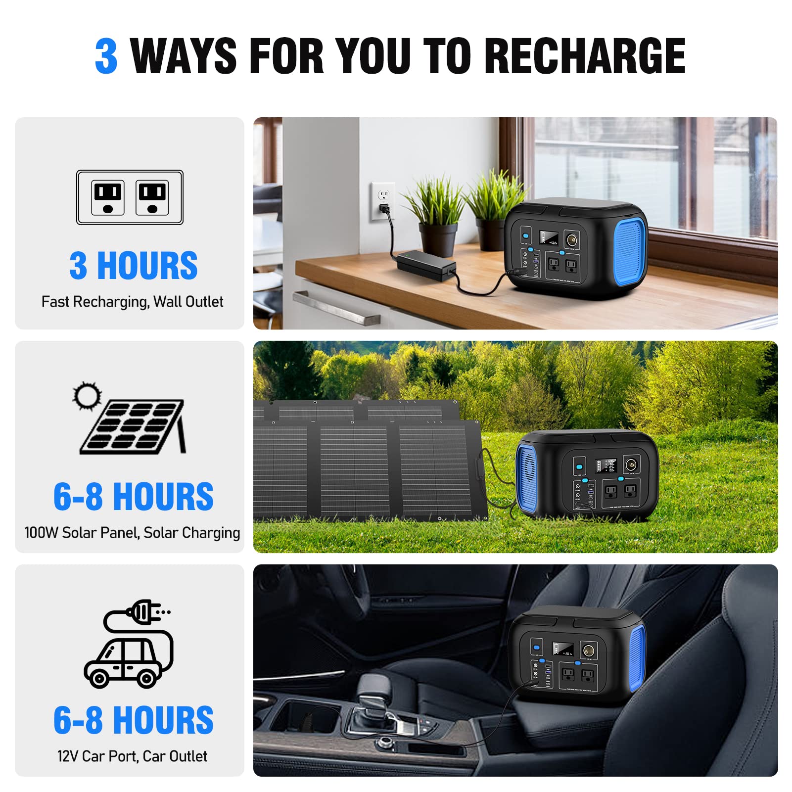 Portable Power Station 600W Power Bank 296Wh Solar Generator Lithium Battery Portable Generator Fast Charging With Led Light Bat