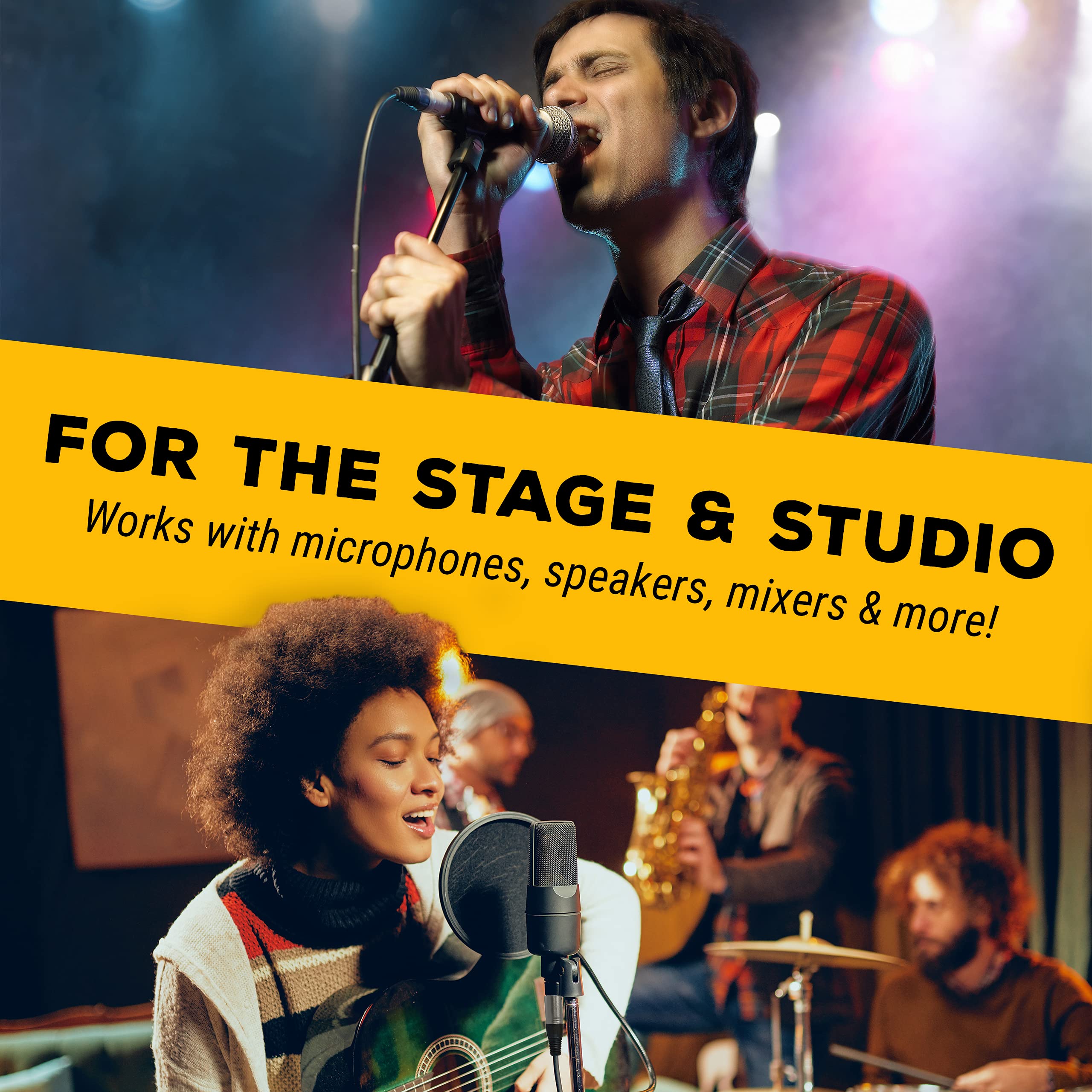 GLS Audio 25ft XLR Male to Female Mic Cable - Black Balanced Microphone Cords - 10 Pack