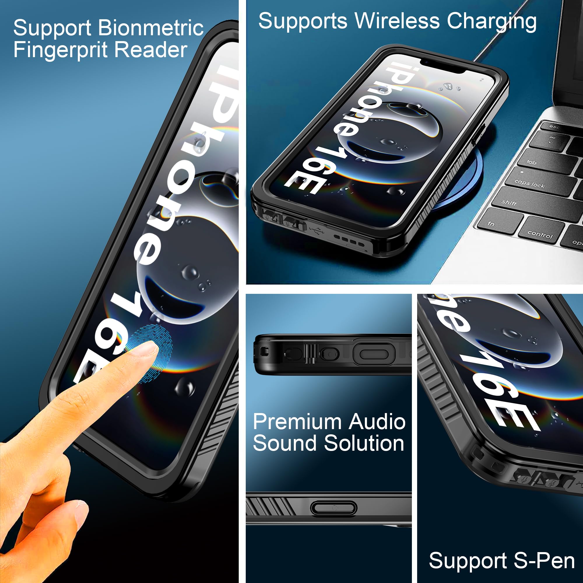 Waterproof For Iphone 16E Case Compatible With Magsafe Accessories, Full Body Shockproof Rugged Phone Case With Built-In Hd Scre