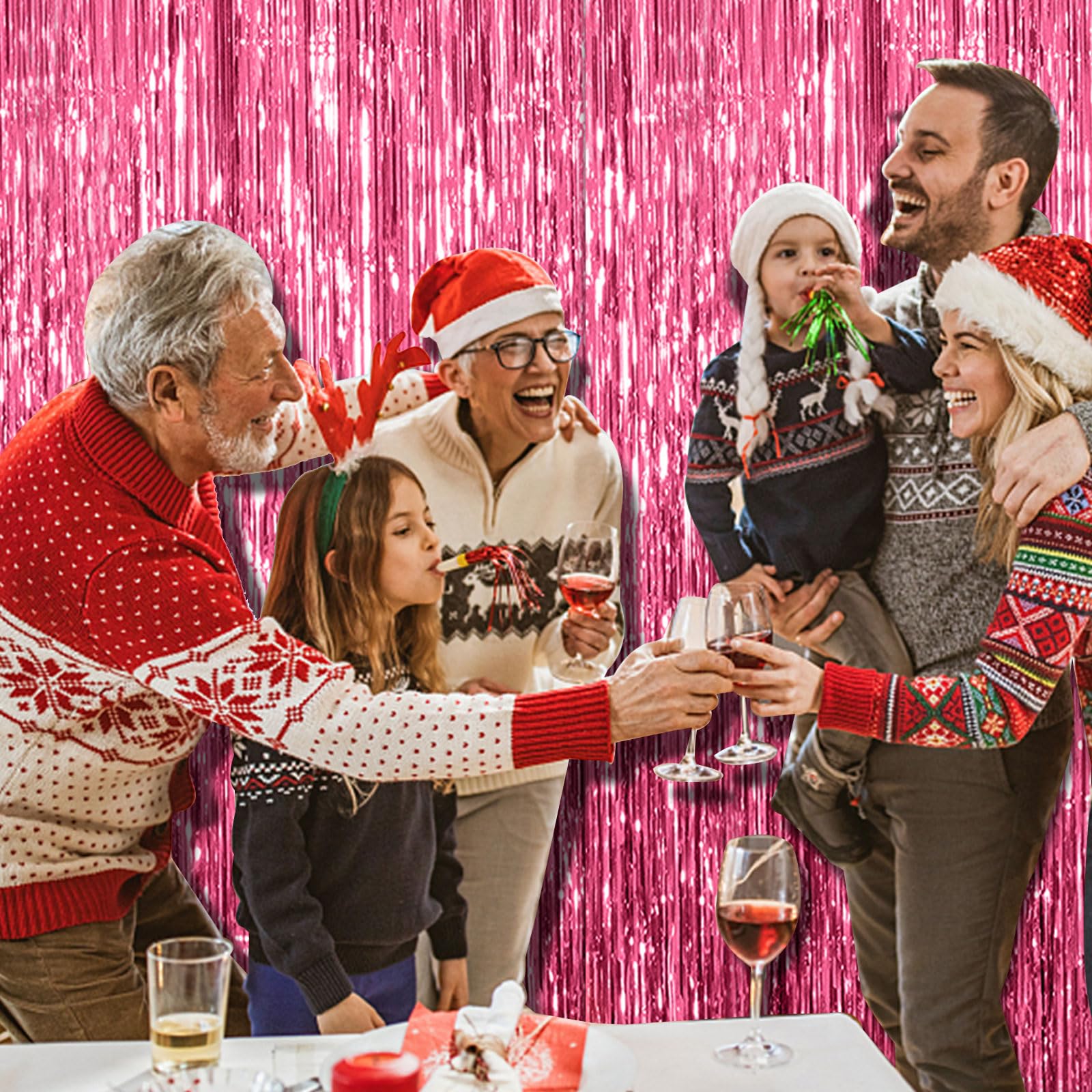 10 Pack Pink Backdrop Party Decorations Tinsel Curtain Party Backdrop Foil Fringe Birthday Decorations Photo Booth Streamer Back