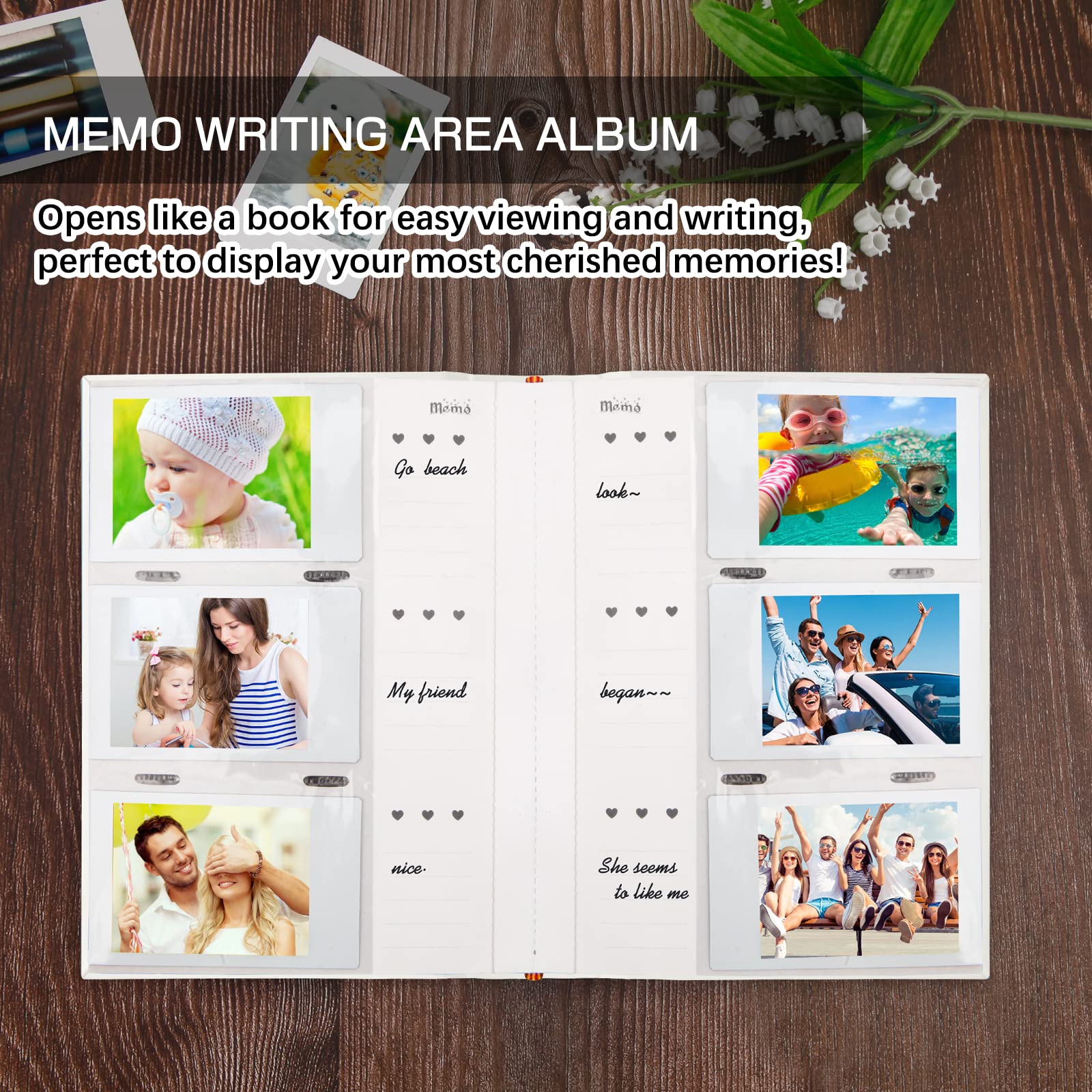 Photo Album For Fujifilm Instax Mini Camera, 180 Pockets Mini Album With Memo Areas, 2X3 Photo Album For Polaroid Mini Camera, Fujifilm Instax Mini 1112 9 8 40 Evo Instant Camera, White