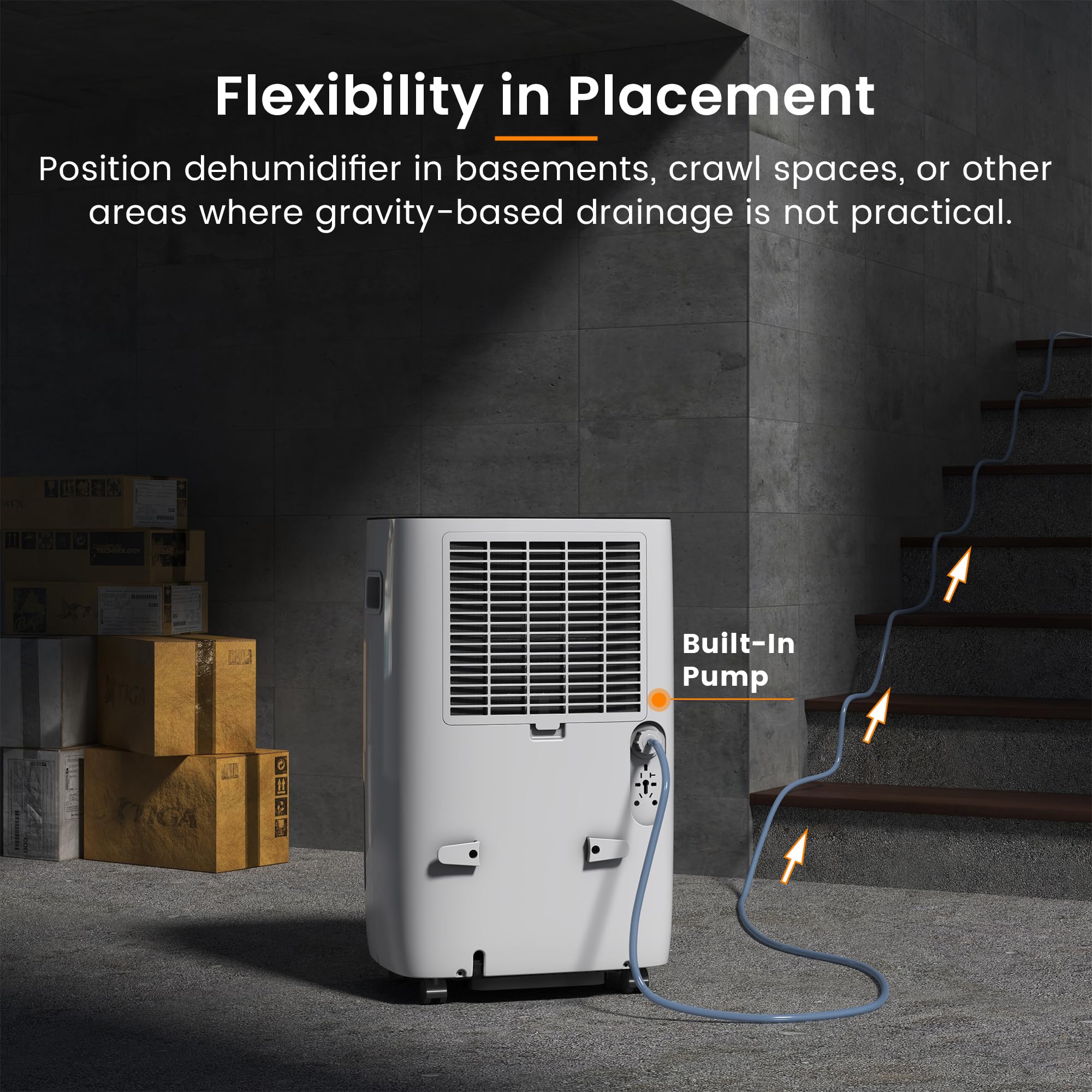 Fehom 150 Pints Dehumidifier With Pump Most Efficient Energy Star   7,000 Sq. Ft. Dehumidifier For Basement With Drain Hose And
