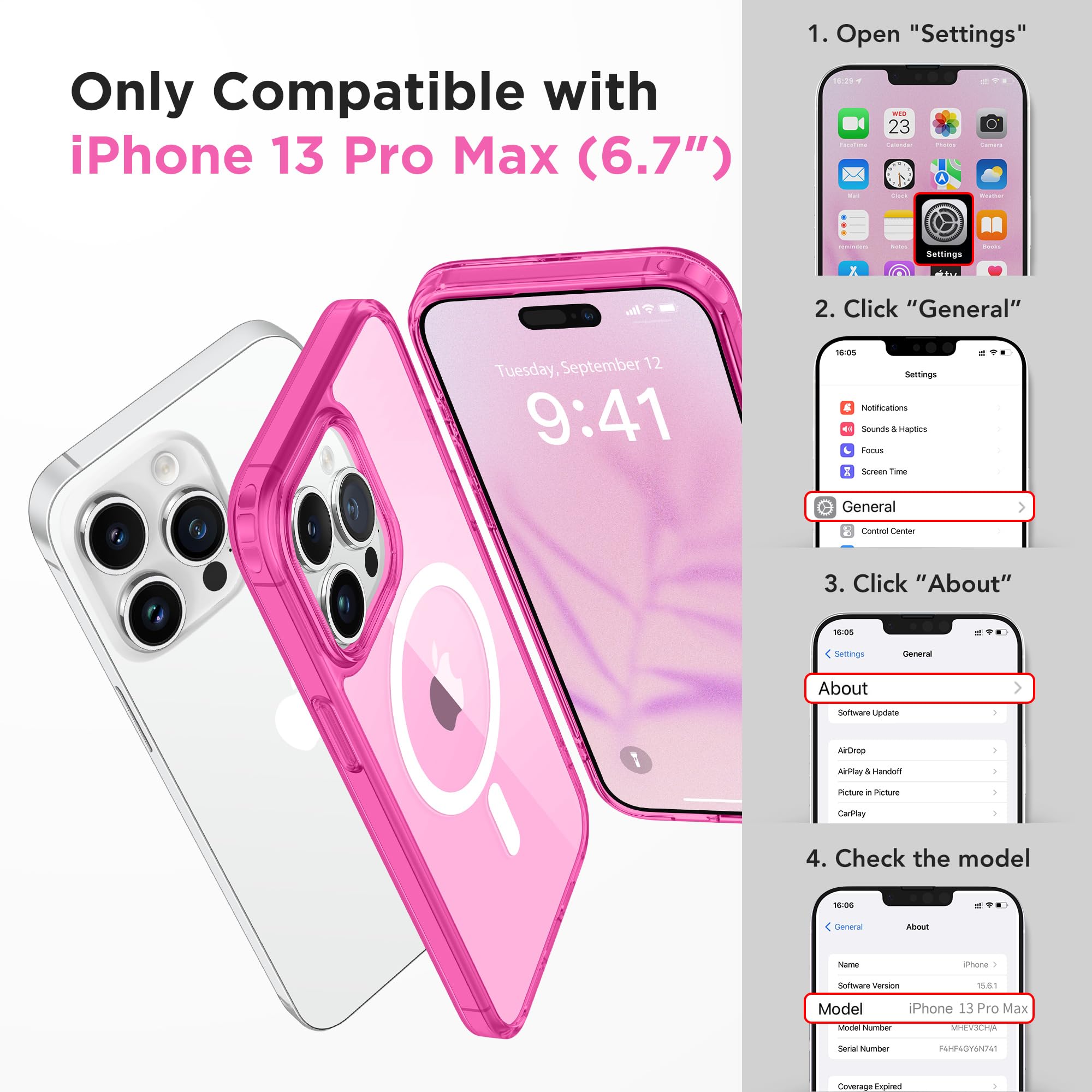 Gonez Magnetic For Iphone 13 Pro Max Case,Compatible With Magsafe,[2 Screen Protector & 2 Camera Cover][Anti Fingerprint][Non Ye