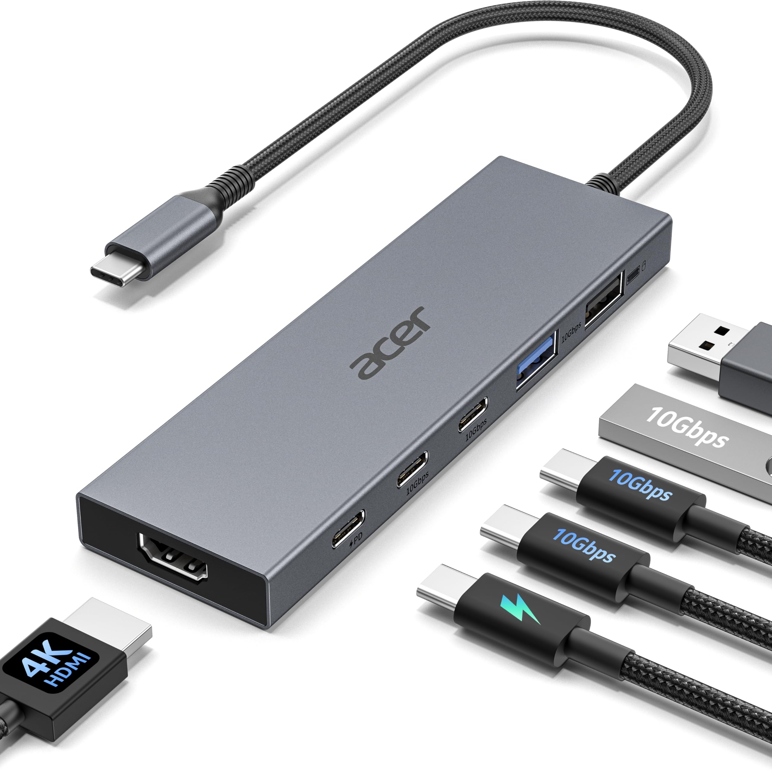 Acer 6in1 USB C Hub 10Gbps, USB C to HDMI Adapter 4K@60Hz