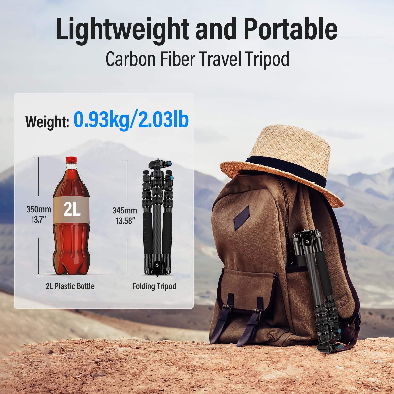 Sirui 52' Carbon Fiber Travel Tripod, Compact Lightweight Camera Tripod, 360� Ball Head Detachable, Load 10Kg/22Lbs, Folded Height 13' (Traveler 5Cx)