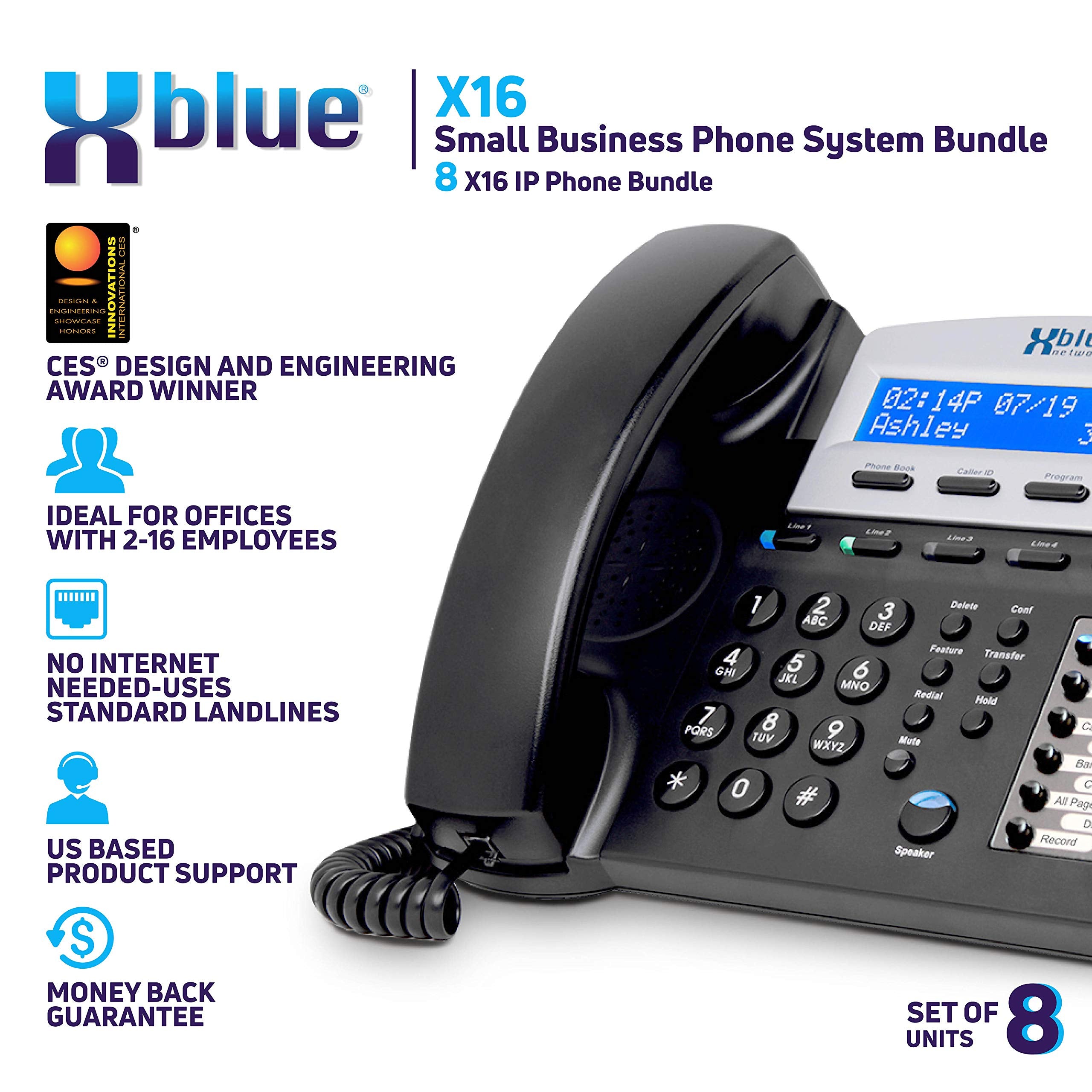 Xblue X16 Small Business 8 Phone System Bundle   Six Outside Lines & Sixteen Phone Capacity   Includes Auto Attendant, Voicemail, Caller Id, Paging & Intercom