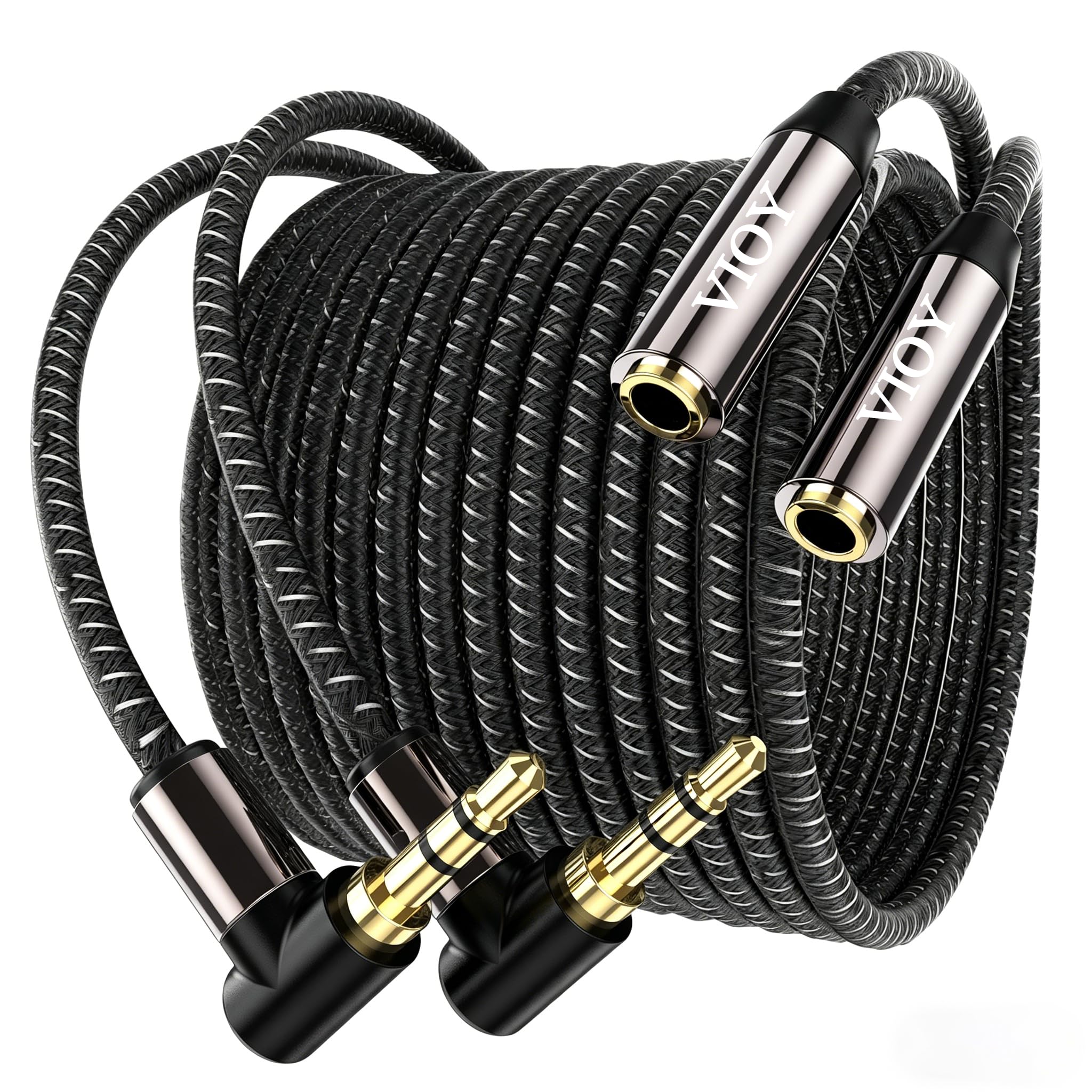 VIOY Headphone Extension Cable (6.6FT+6.6FT) 3.5 mm Audio Extension Cable-Aux Cord Extender 90-Degree Right Angle Male to Female