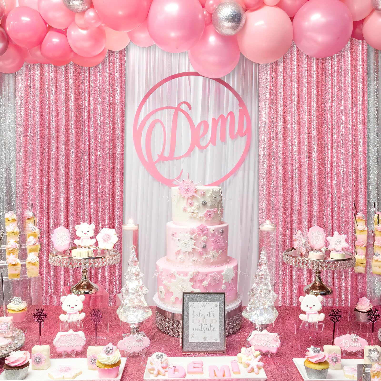 Blush Pink Sequin Backdrop 2 Panels 2Ftx8Ft Glitter Backdrop Curtain For Baby Shower Wedding Party Decorations