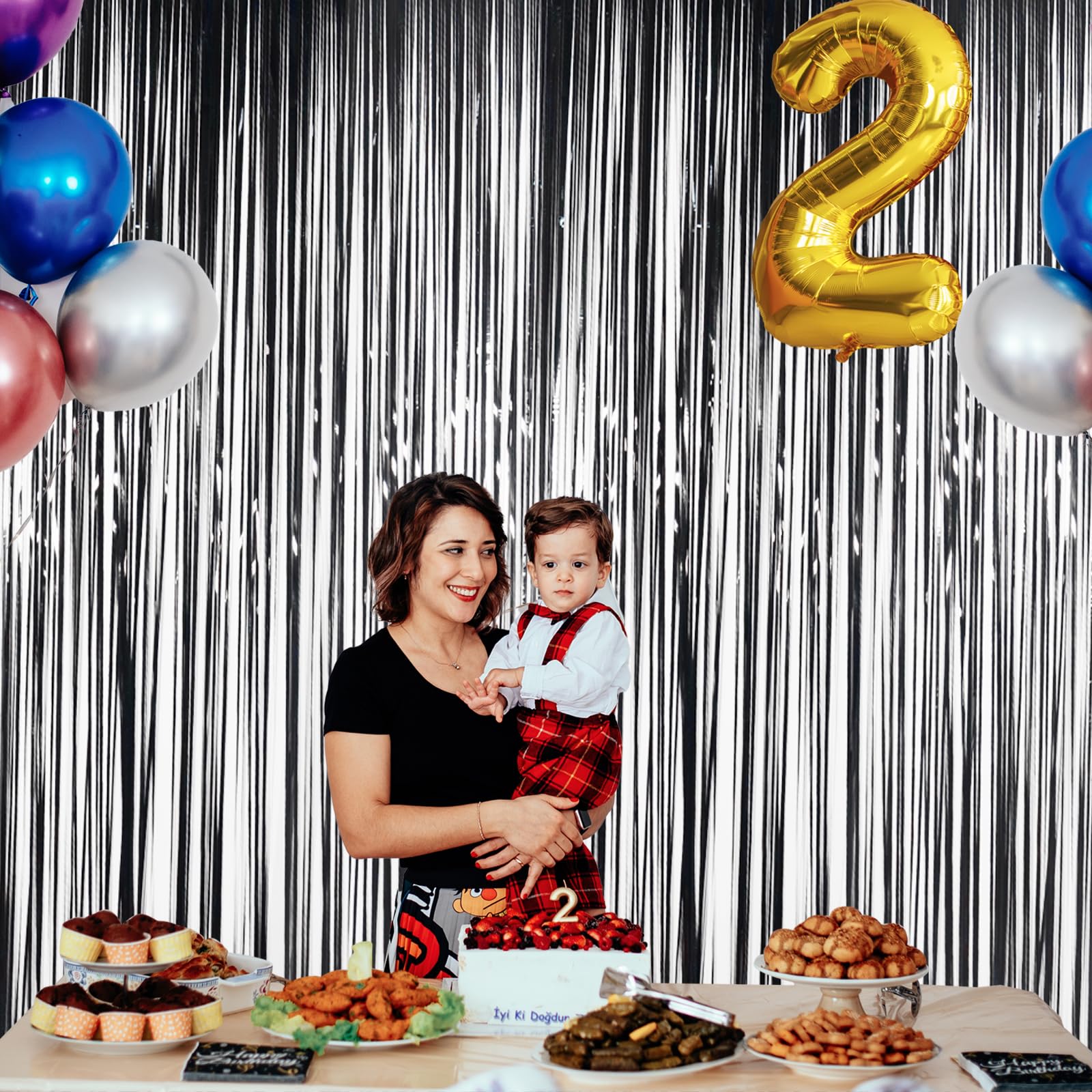 Black [Tinsel] Foil Fringe [Curtain]S, Melsan 3.2 X 8 Ft Streamer Backdrop For Birthday, Graduation, Fiesta, Halloween [Party] D