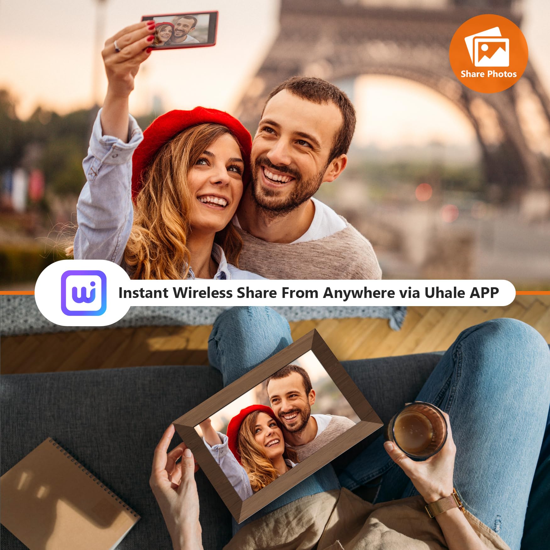 Uhale Digital Photo Frame 32Gb Storage 10.1 Inch Wifi Electronic Picture Frame Desktop Ips Touch Screen Hd Display Sd Card Slot