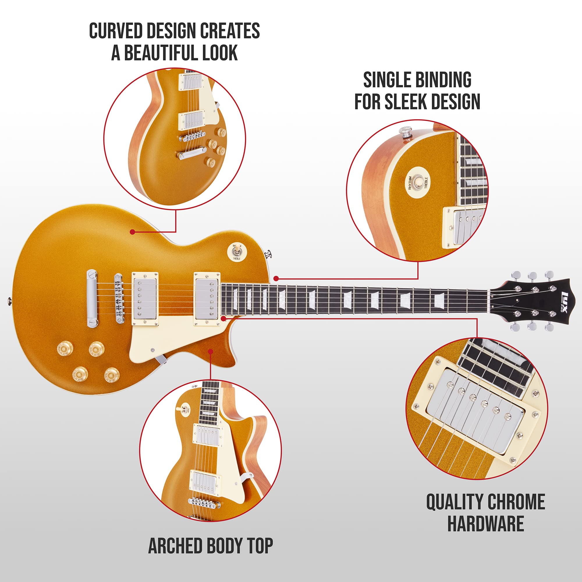 Lyxpro 39� Sb Series Electric Guitar, Lp Style For Beginner, Intermediate & Pro Players Solid Body Guitar, Bonus 2 Pack Of Picks, Mahogany Wood, Volume/Tone Controls, 3 Way Pickup   Honey Burst