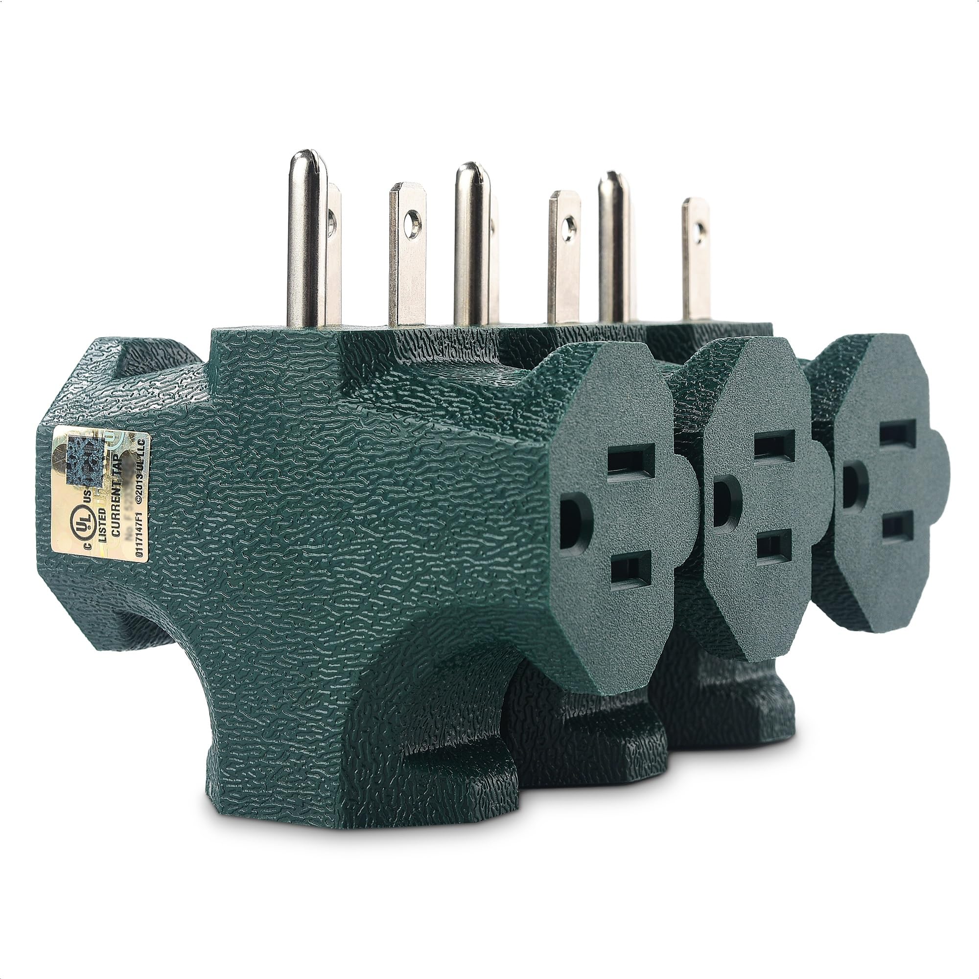 [Ul Listed] Cable Matters 3 Pack 3 Way Plug Adapter 15A 1875W In Green (3 Prong 3 Outlet Adapter, Power Splitter Plug Outlet, Mu