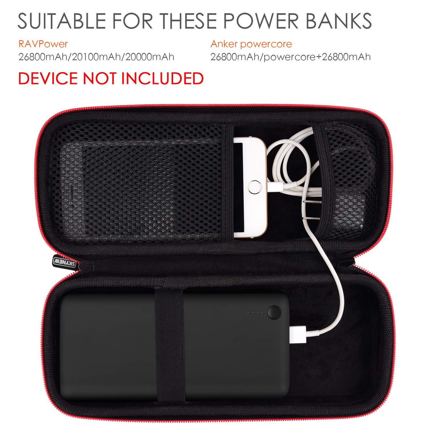 Skynew Hard Travel Case Fit For Ravpower 26800/20100/20000Mah, Anker Power Core 26800Mah/Powercore +26800Mah, Dulla M50000 Power