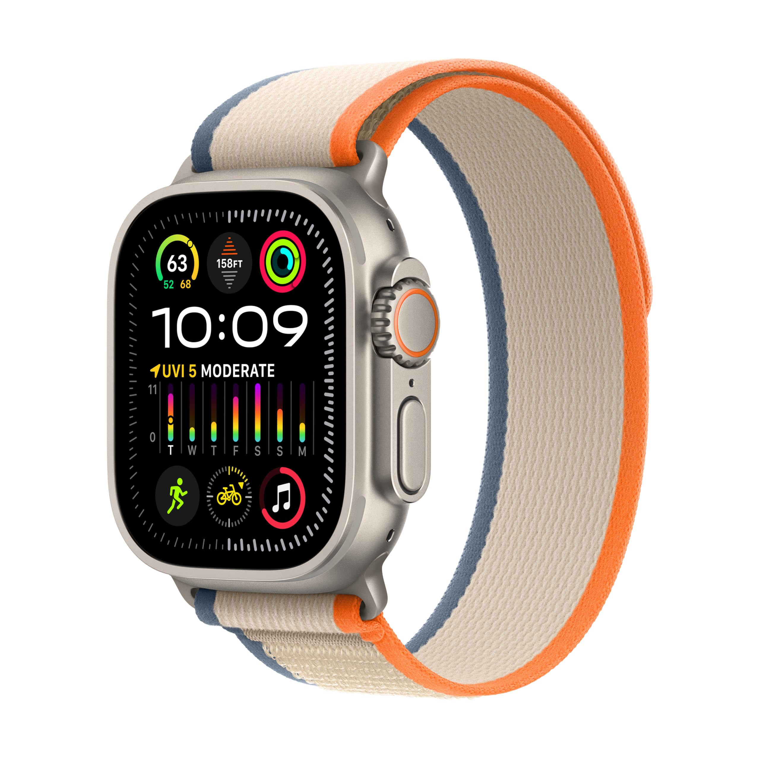 Apple Watch Ultra 2 [GPS + Cellular 49mm] Smartwatch with Rugged Titanium Case & Orange/Beige Trail Loop S/M. Fitness Tracker, Precision GPS, Action Button, Extra Long Battery Life