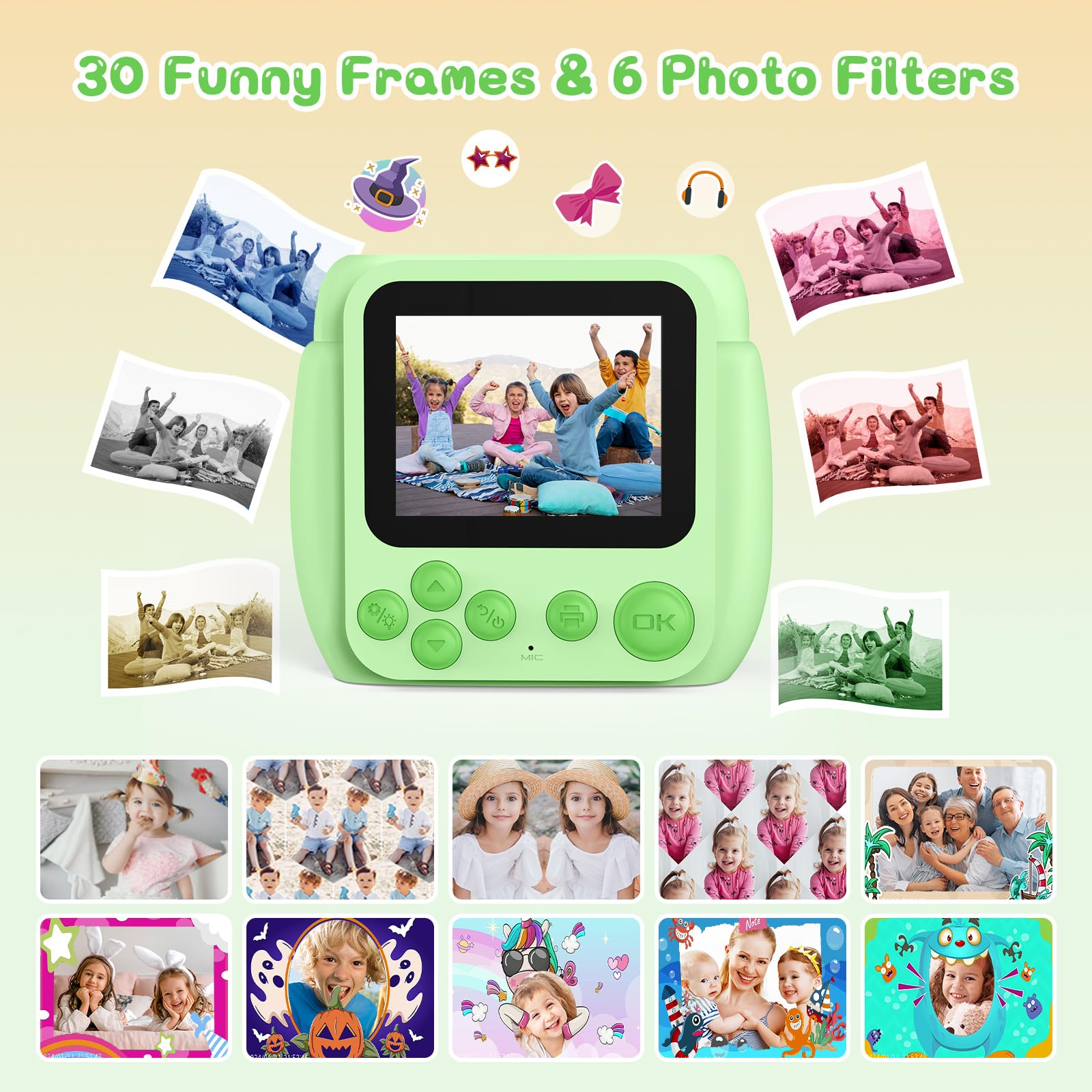 Kids Camera Instant Print, Birthday Gifts For Girls Boys With 3 Rolls Print Paper & 32Gb Card, 48Mp Toddler Digital Camera 1080P