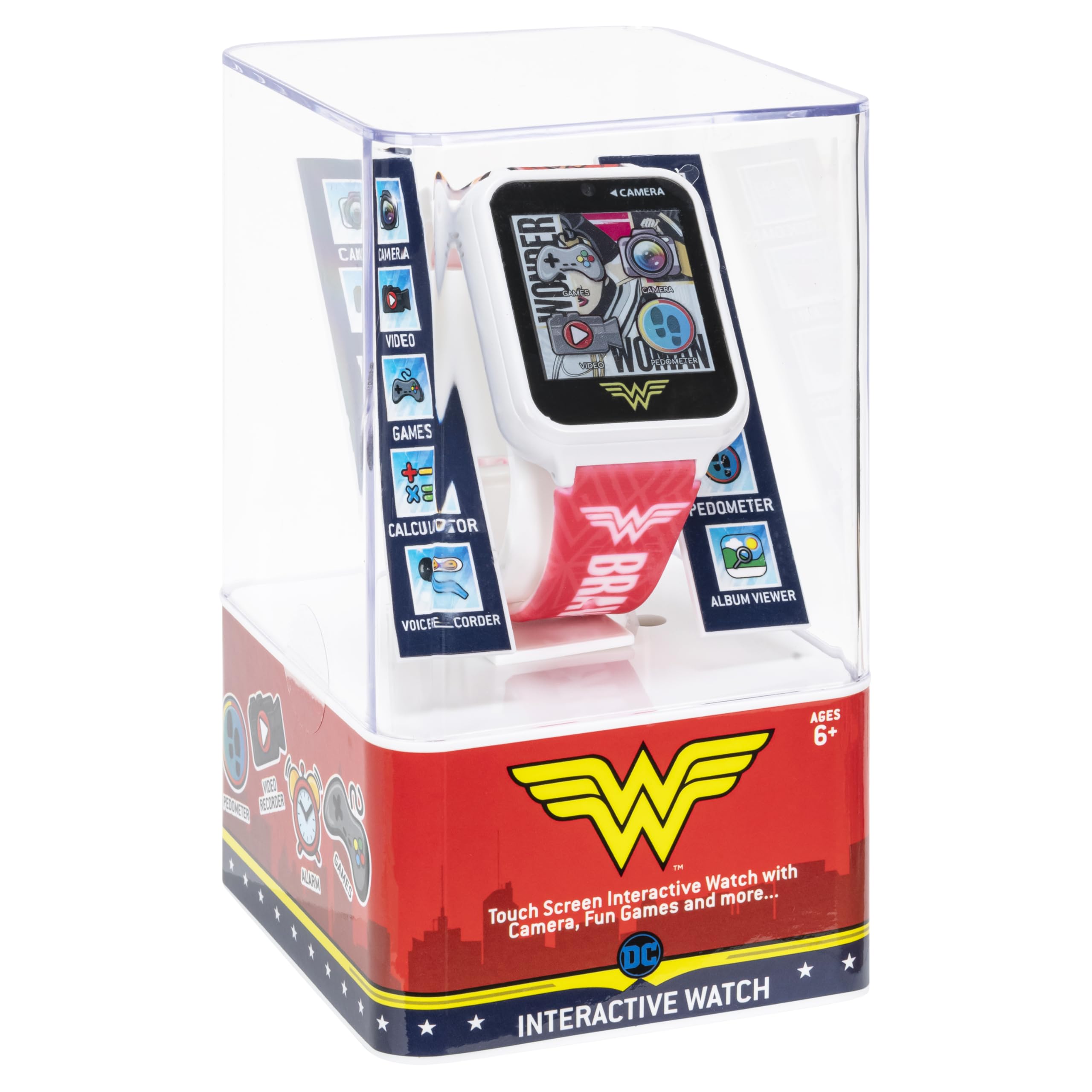 Wonder Woman Kids Smart Watch - Interactive Touchscreen With Games, Selfie Camera, Voice Recorder, Step Counter, Alarm, Stopwatc