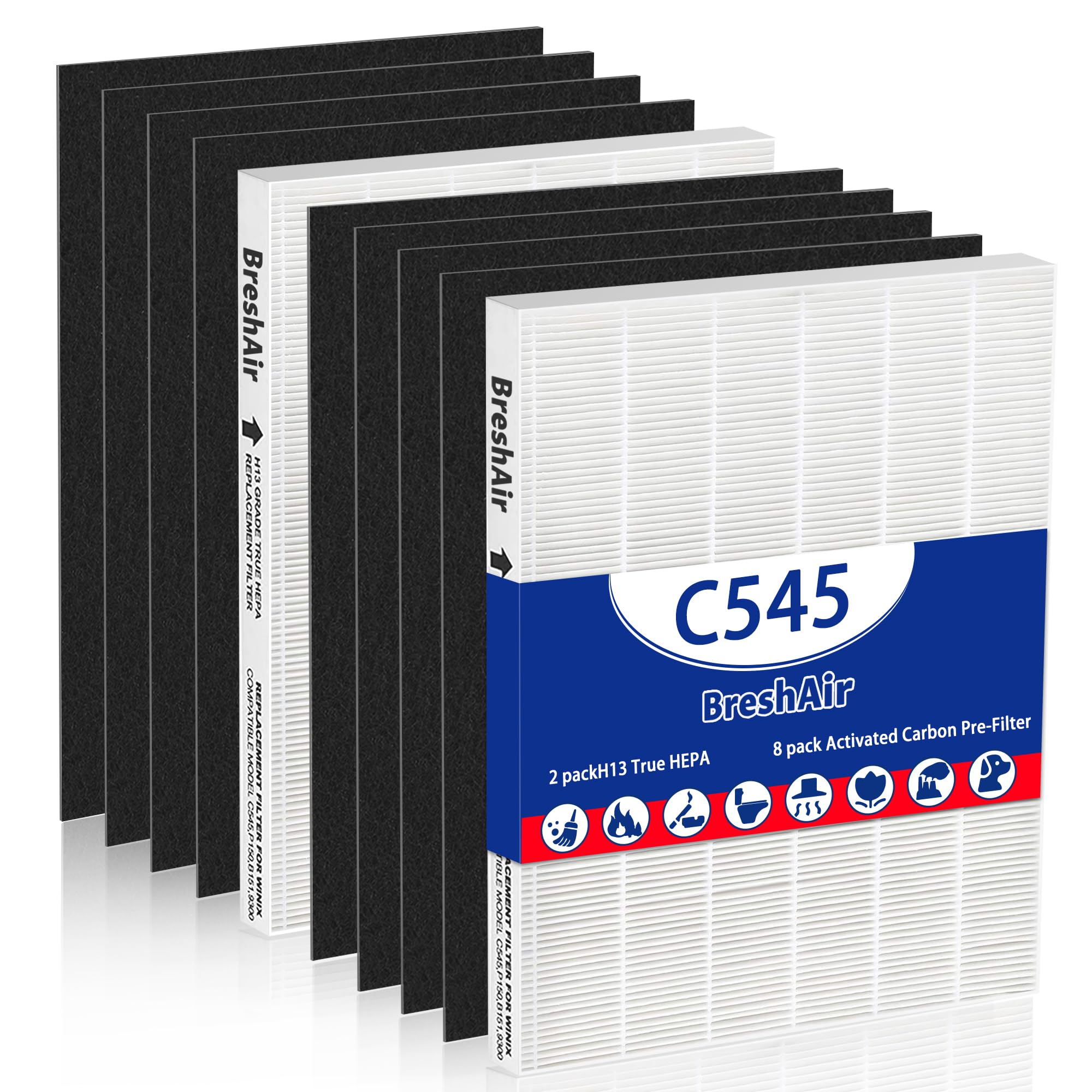 Breshair C545 Filter Replacement Compatible With Winix C545 Air Purifier, 2 True Hepa Filters S And 8 Activated Carbon Filters,