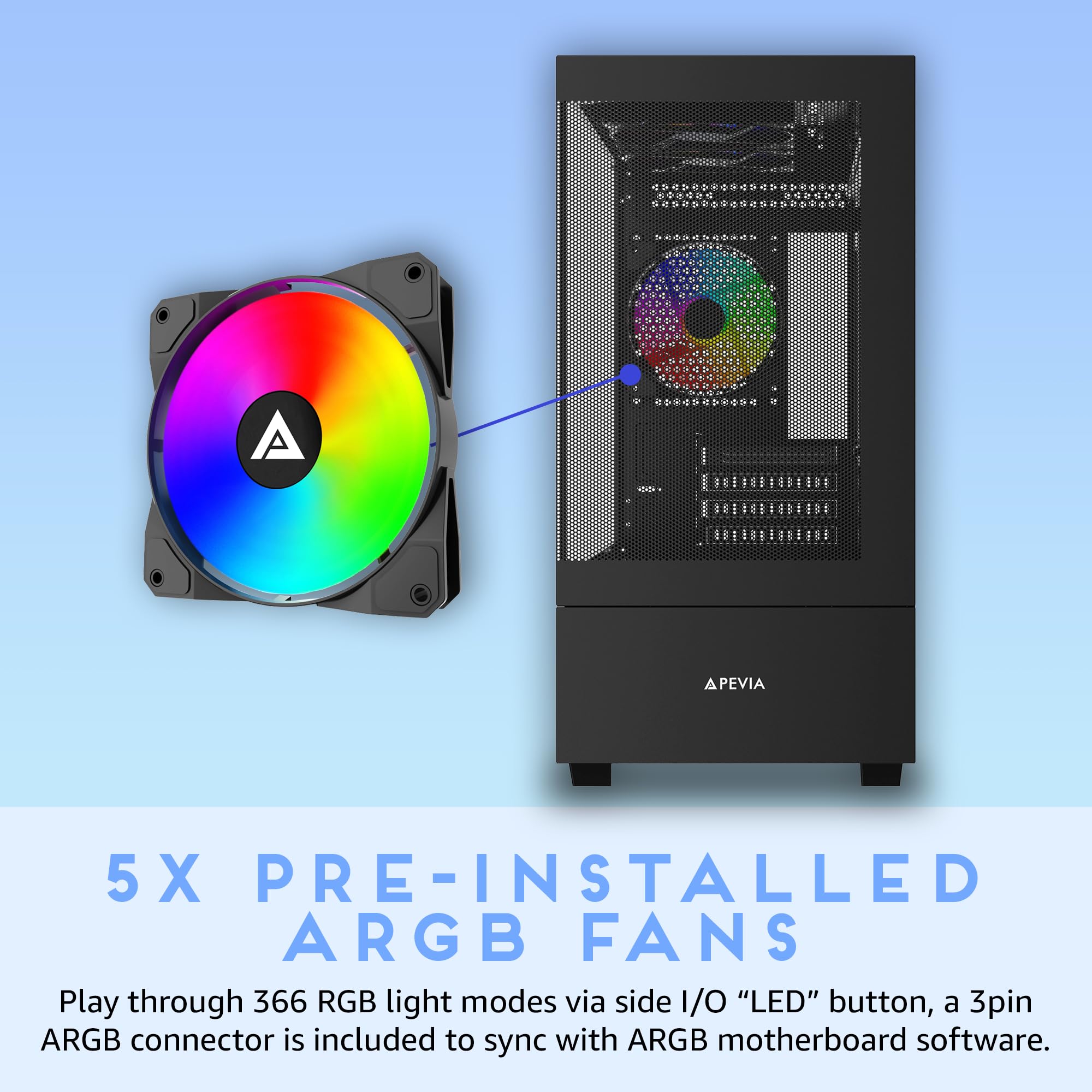 Apevia Phantom Mesh Bk Phantom Micro Atx Dual Chamber Mesh Gaming Pc Case W/ 5X 120Mm Argb Fans, 366 Rgb Modes, Mesh Airflow Per