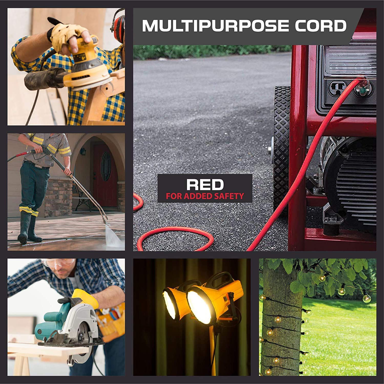 Iron Forge Cable 12 Gauge Extension Cord 6 Ft, 12/3 Sjtw 6 Foot Heavy Duty Extension Cord Outdoor 3 Prong, Weatherproof Red Elec
