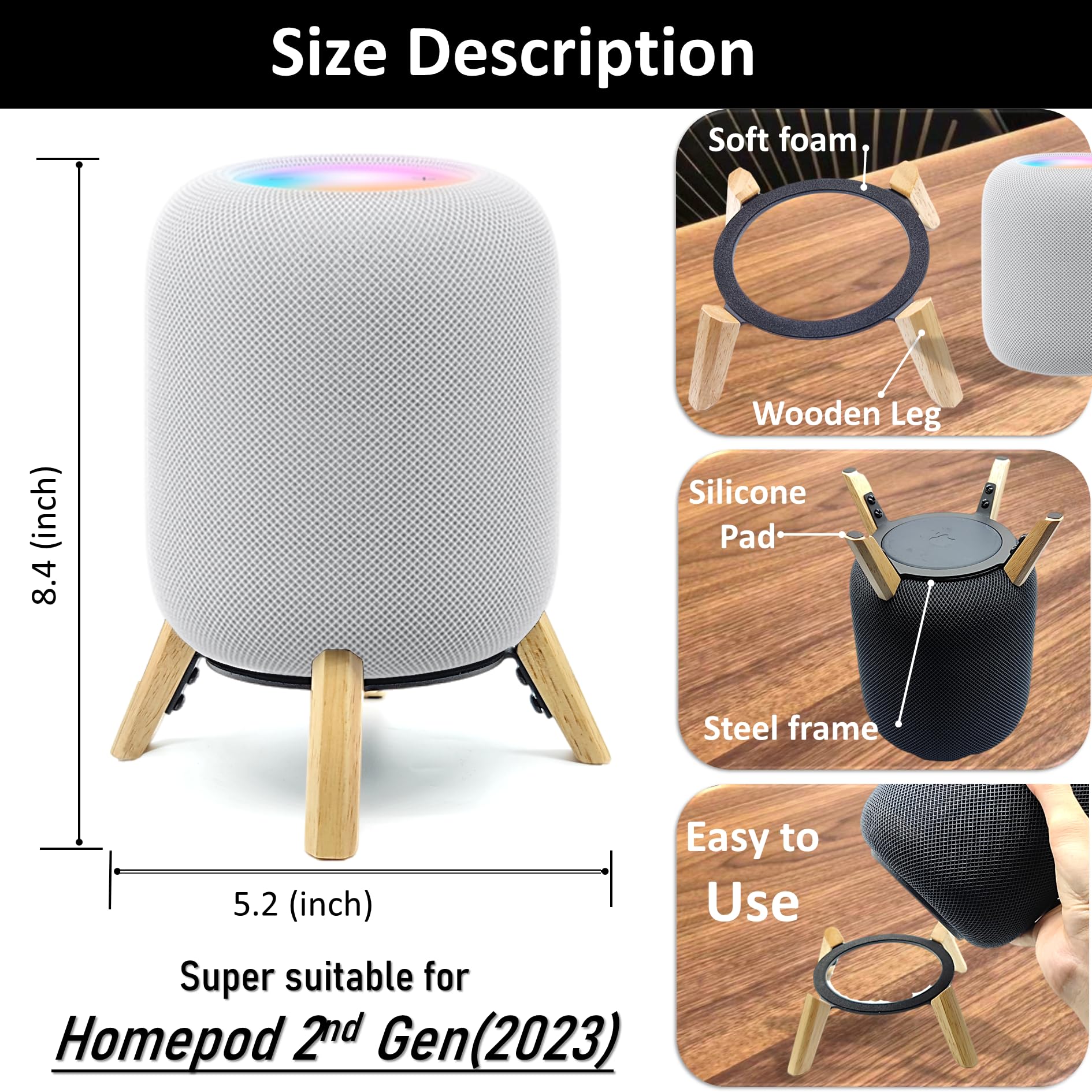 Real Wood Stand For Homepod 2Nd Gen (2023 Released), Sturdy Wooden Holder With Metal Frame,Safe Stable Mount Protect Home Pod 2Nd Speaker For Sound Better (White Oak)