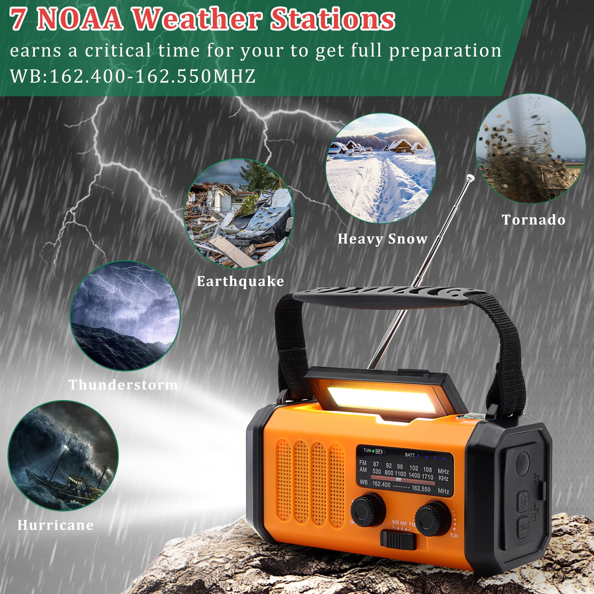Emergency Hand Crank Weather Radio With 10000Mah Battery Backup,Type C Charging Portable Solar Am Fm Noaa Radio With Usb Charger