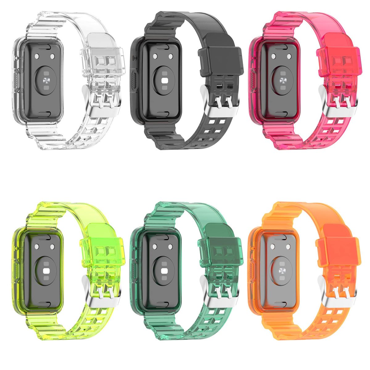 TenCloud 6 Pack Band with Case Compatible with Huawei Watch Fit 2/ Watch Fit/Watch Fit New Smartwatch TPU Cute Jelly Watch Strap Replacement for Huawei Watch Fit 2