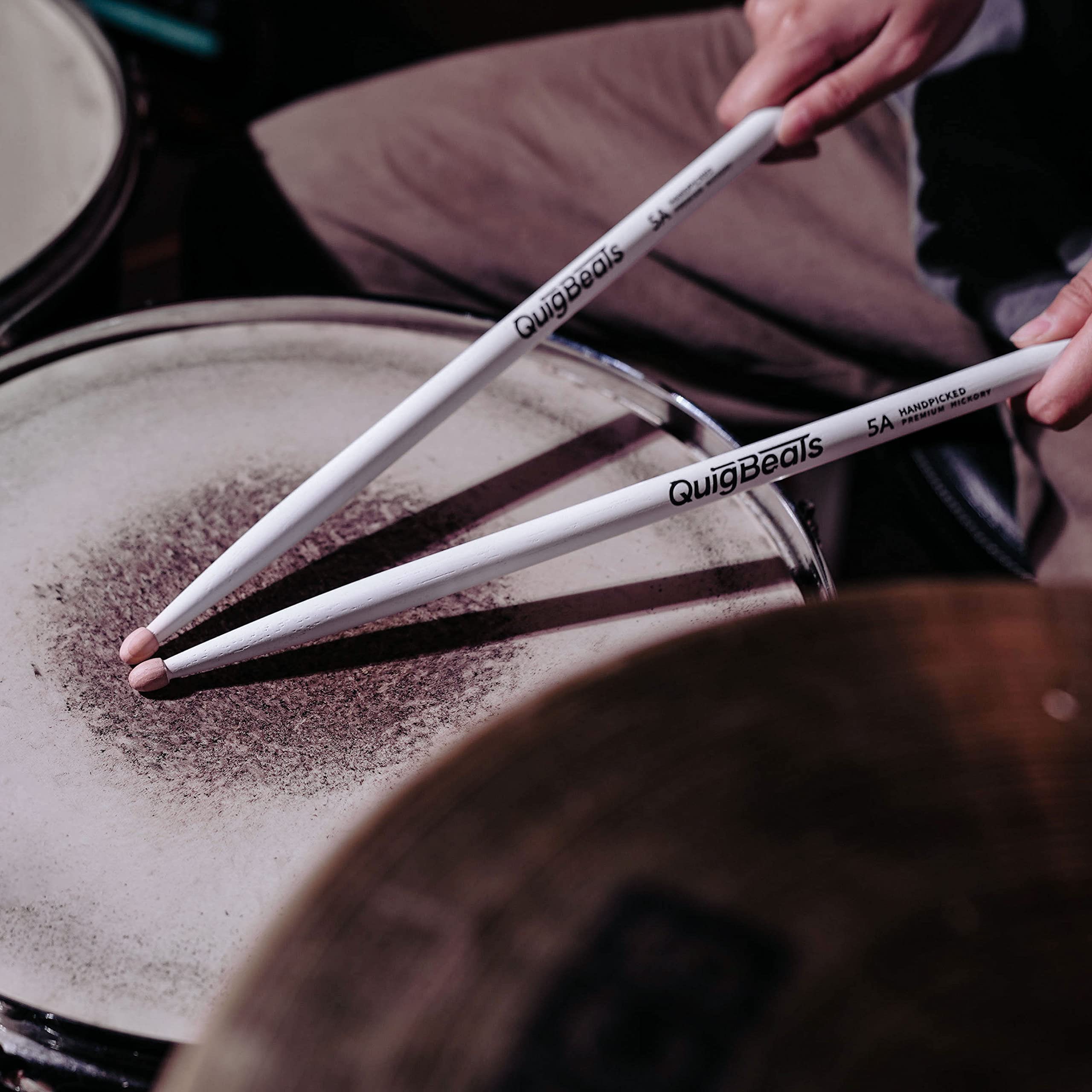 Quigbeats Drum Sticks, Hickory 5A Drumsticks, Drumsticks For Adults & Kids 5A 3 Pairs   White