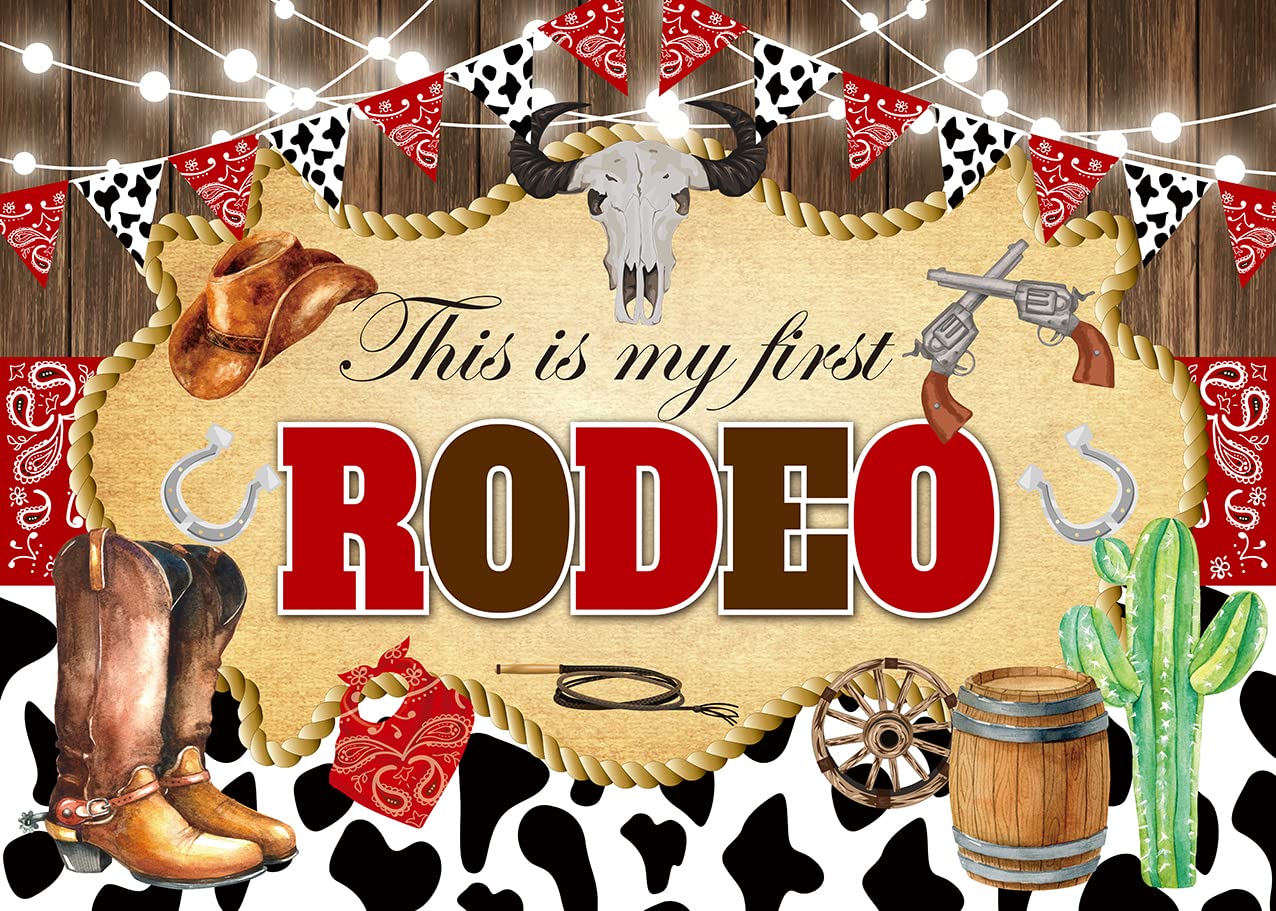 This Is My First Rodeo Backdrop Western Cowboy Wood Boot Hat Cow Print Birthday Background My Wild West Boys 1St Birthday Party